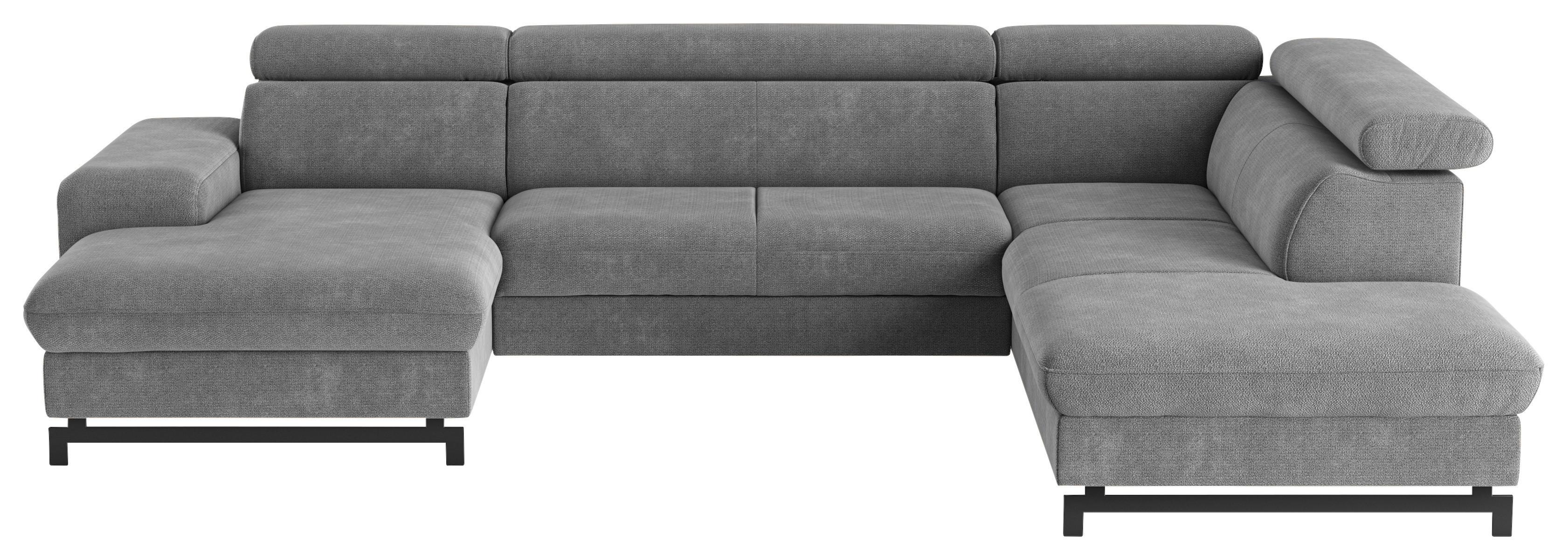 Wohnlandschaft Emma mit Schlaffunktion Grau - Schwarz/Grau, Textil (165/328/215cm) - MID.YOU