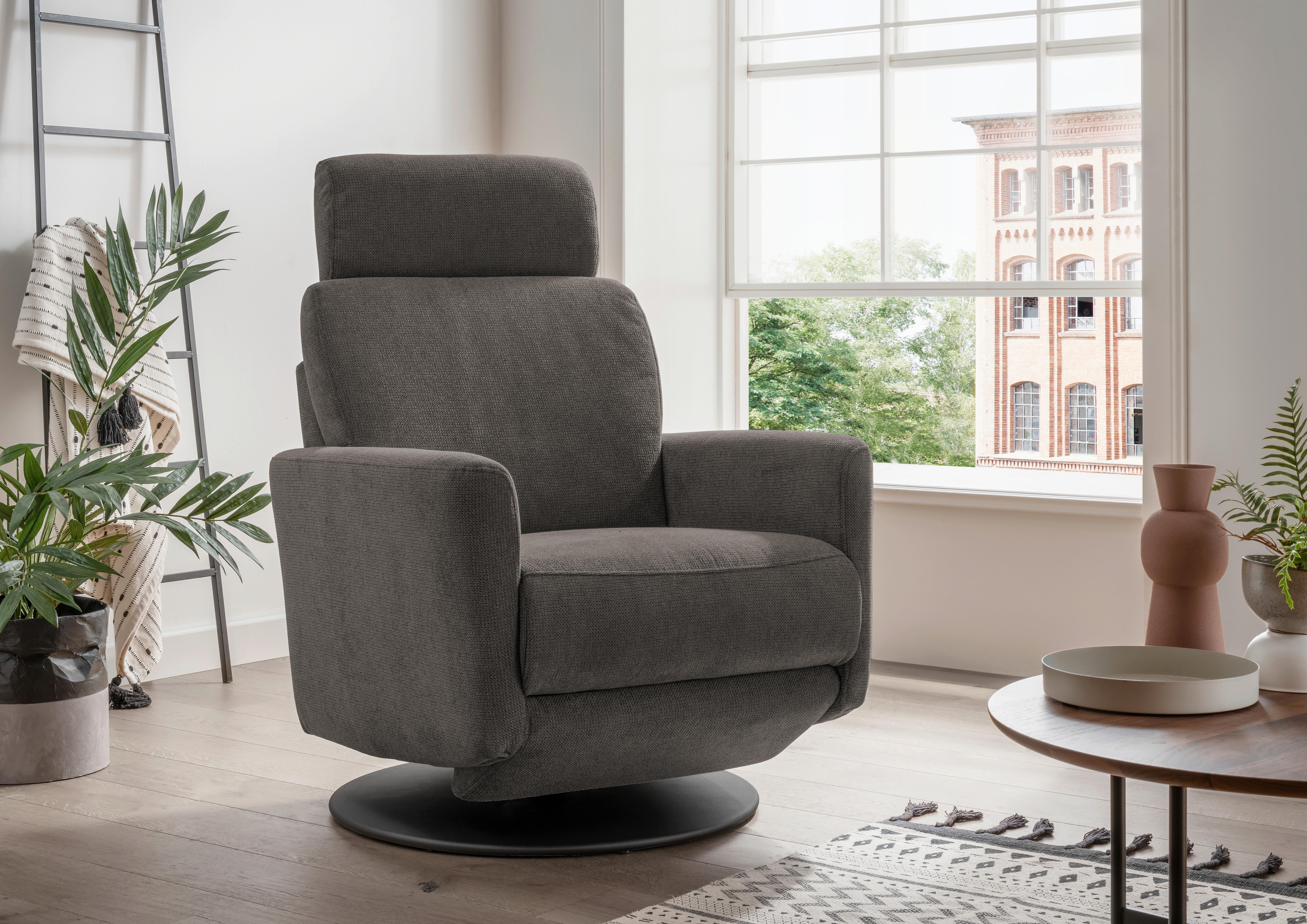 Relaxsessel Centrale T: 87-154 cm, Graubraun - Graubraun/Schwarz, MODERN, Textil (77/105/87-154cm) - Livetastic