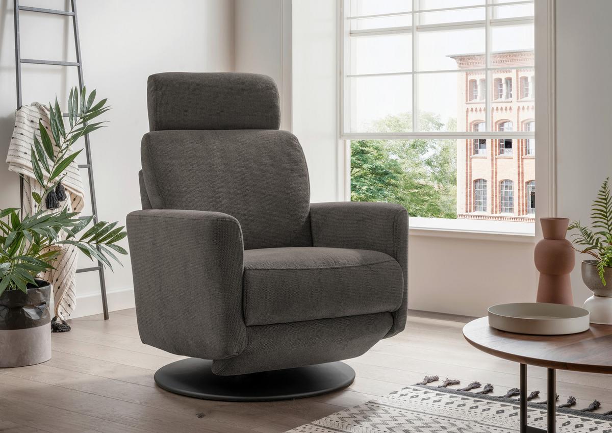 Relaxsessel Centrale T: 87-154 Cm, Graubraun - Graubraun/Schwarz, MODERN, Textil (77/105/87-154cm) - Livetastic