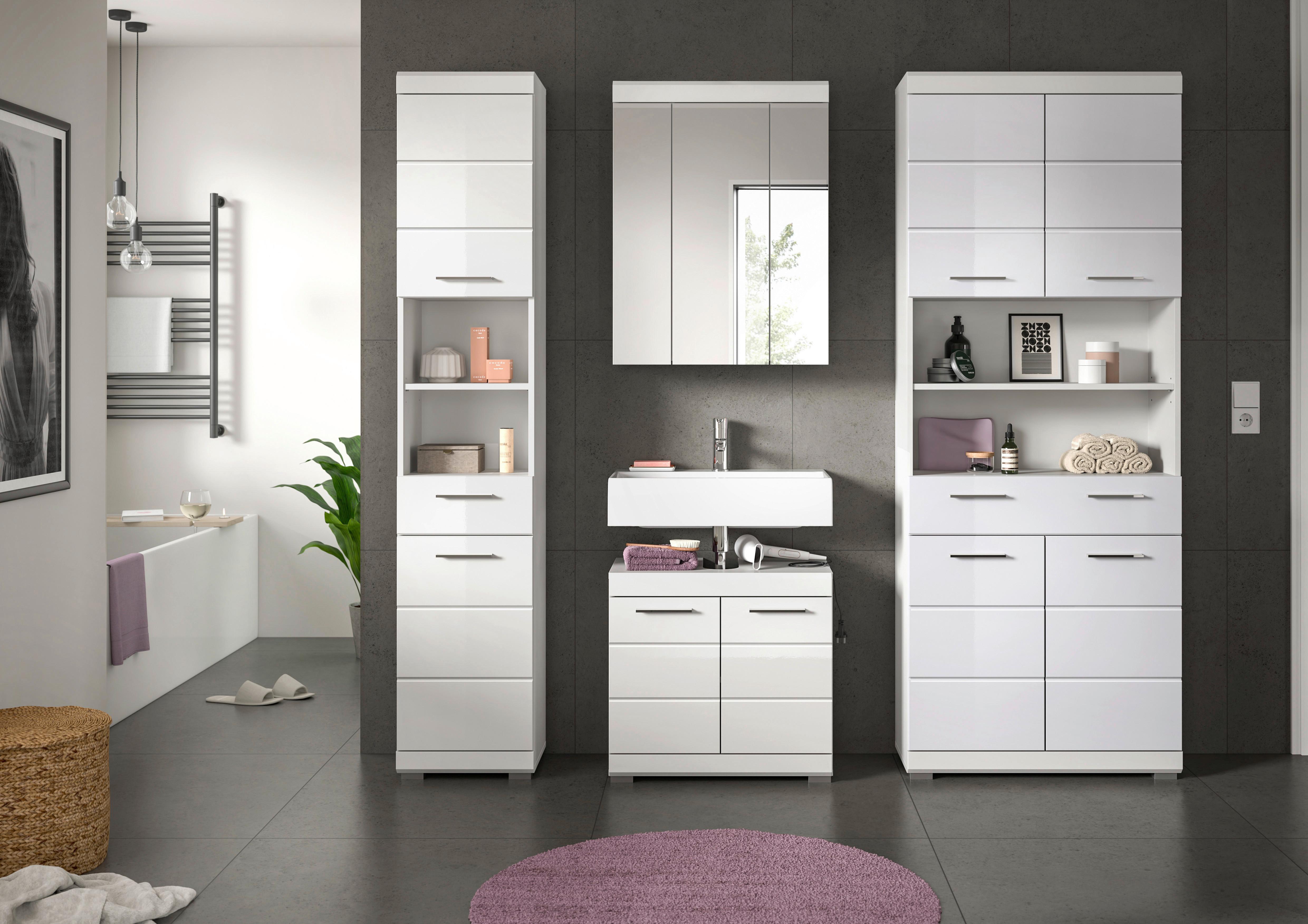 Badezimmer Scout Weiß B: 171 Cm - Weiß Hochglanz/Silberfarben, MODERN, Glas/Holzwerkstoff (171cm) - MID.YOU