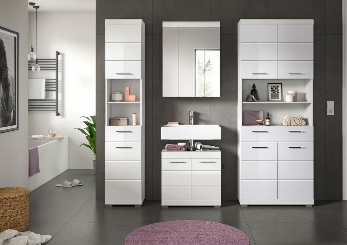 Badezimmer Scout Weiß B: 171 Cm - Weiß Hochglanz/Silberfarben, MODERN, Glas/Holzwerkstoff (171cm) - MID.YOU