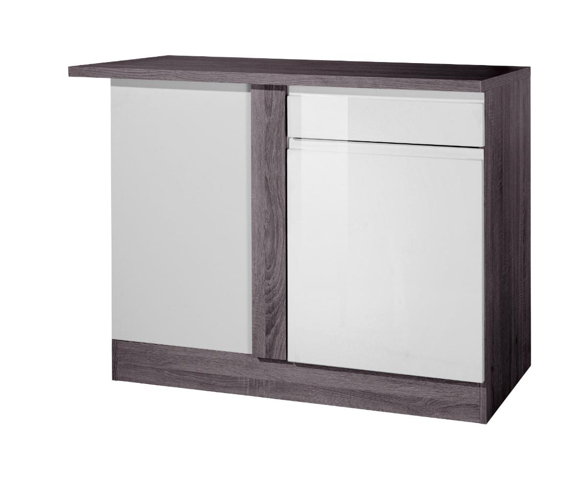 Eckunterschrank Cardiff B: 110cm Weiß/vintage - Eichefarben/Weiß, Basics, Holzwerkstoff (110/85/60cm)