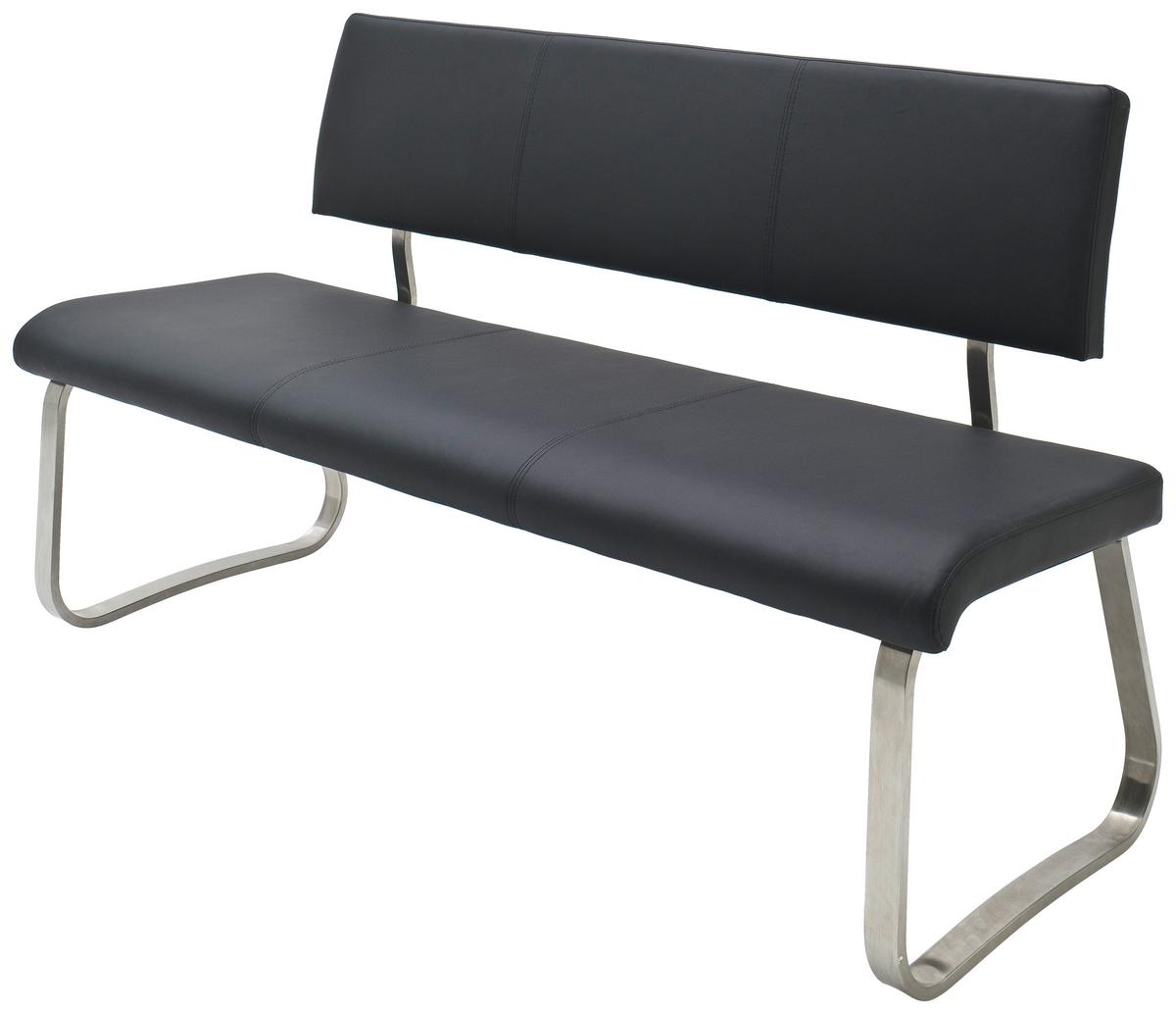 Sitzbank Mit Lehne Schwarz Lederlook Arco B: 175 Cm - Edelstahlfarben/Schwarz, Design, Kunststoff/Metall (175/86/59cm) - Livetastic