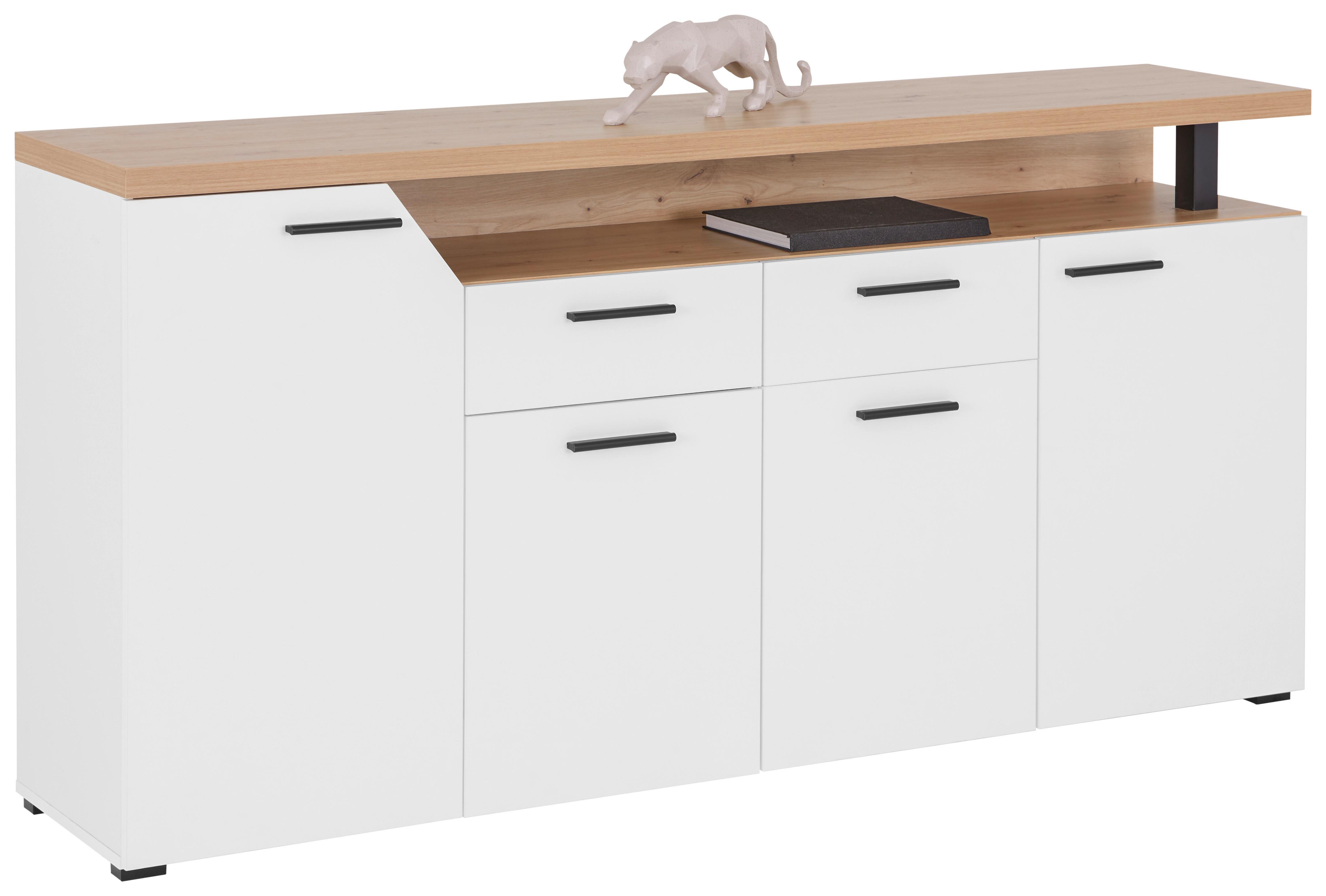 Kommode 180,5cm Nico Mx 192 Weiß/eiche Dekor - Schwarz/Weiß, MODERN, Holzwerkstoff (180,5/91,6/40cm)