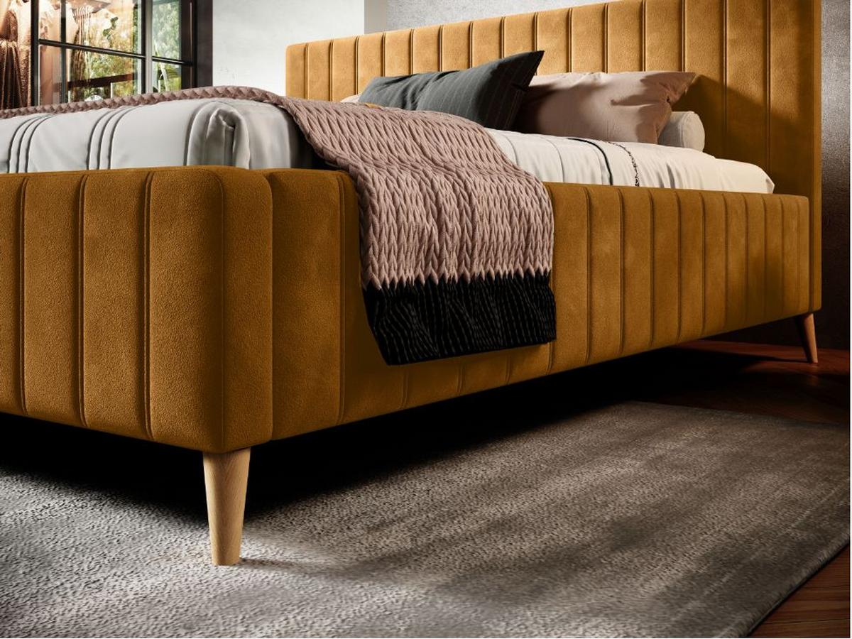 Čalouněná postel Tamina s roštem 140x200cm - curry žlutá/přírodní barvy, Design, dřevo/textil (140/200cm)