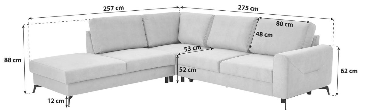 Ecksofa Mit Schlaffunktion Adesso Greige Chenille - Greige/Schwarz, KONVENTIONELL, Textil (275/257cm) - MID.YOU