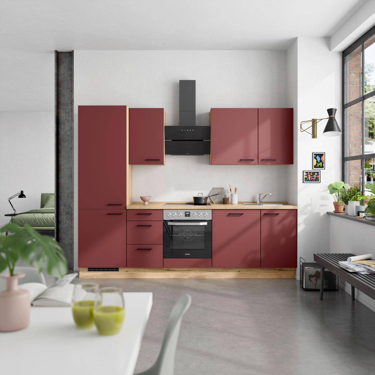 Küchenleerblock Easytouch High-Line, H6 Links - Eichefarben/Rot, MODERN, Holzwerkstoff (270cm) - Nobilia