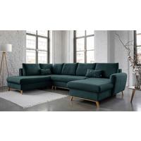 Wohnlandschaft Scandic Lagom mit Schlaffunktion Türkis - Türkis/Naturfarben, Textil (202/312/157cm) - MID.YOU