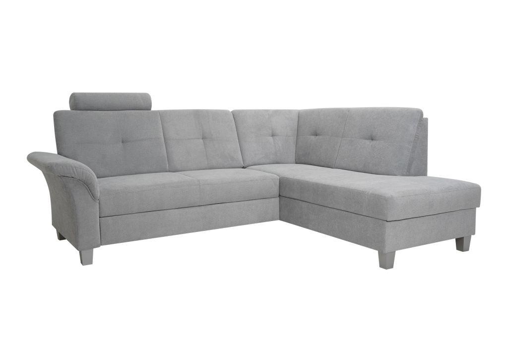 Rohová sedačka PORTLAND, pravá, strieborná - svetlosivá/strieborná, Konventionell, drevo/textil (245/196cm)
