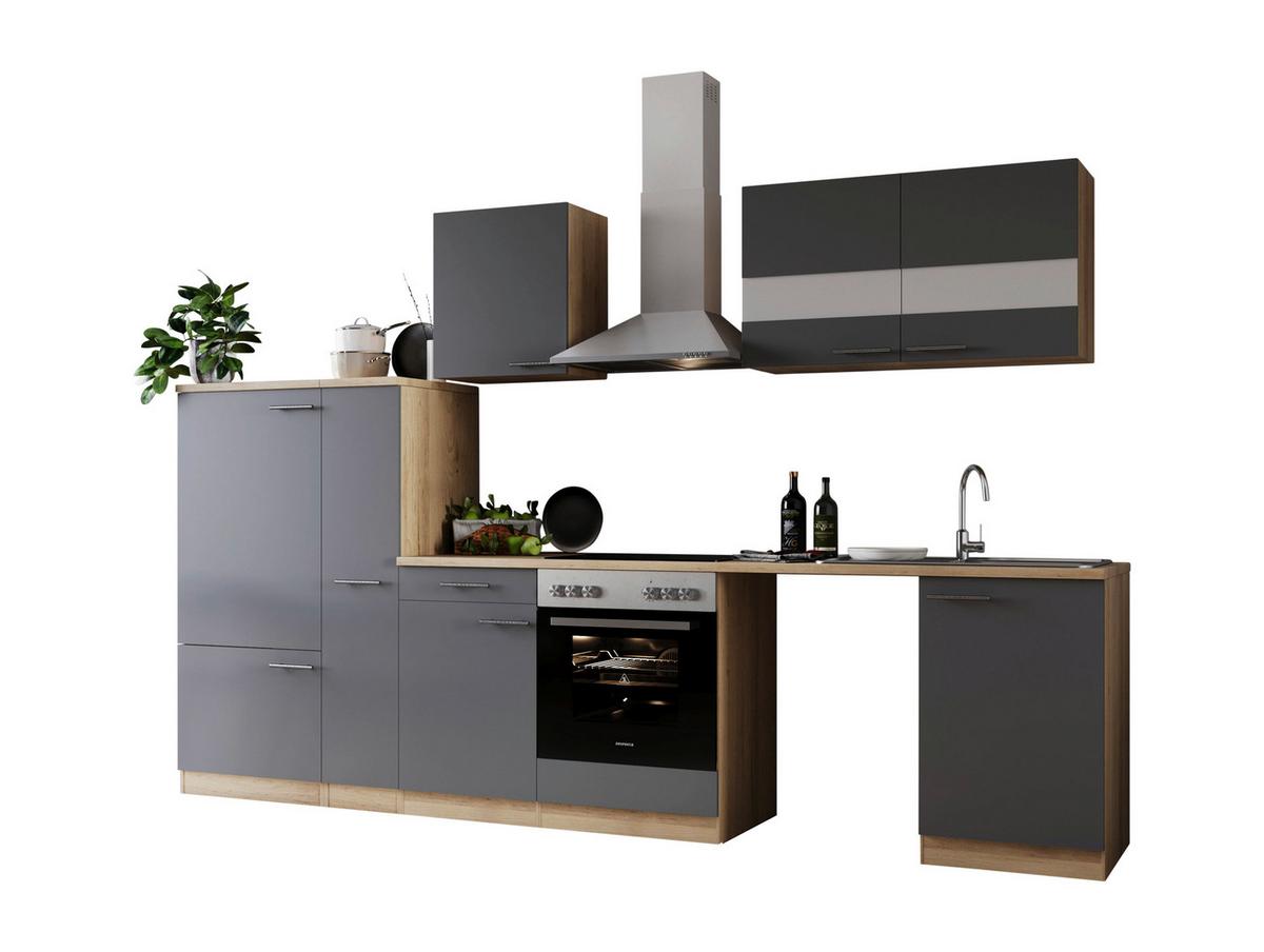 Küchenblock Merle Grau B: 310 Cm - Eichefarben/Grau, Basics, Glas/Holzwerkstoff (310cm) - Respekta