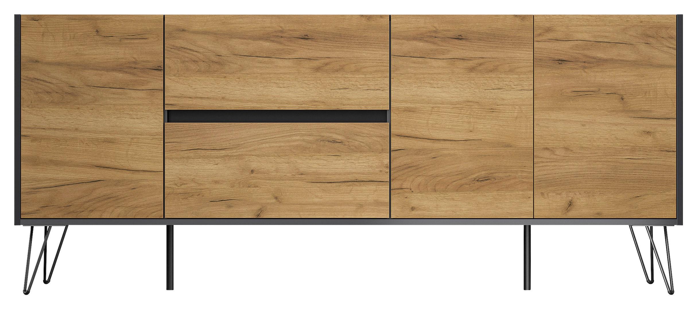 Sideboard Posseik Industrial Graphitfarben/Eiche B: 177 cm - Eichefarben/Schwarz, Design, Holzwerkstoff (177/75,8/42cm) - MID.YOU