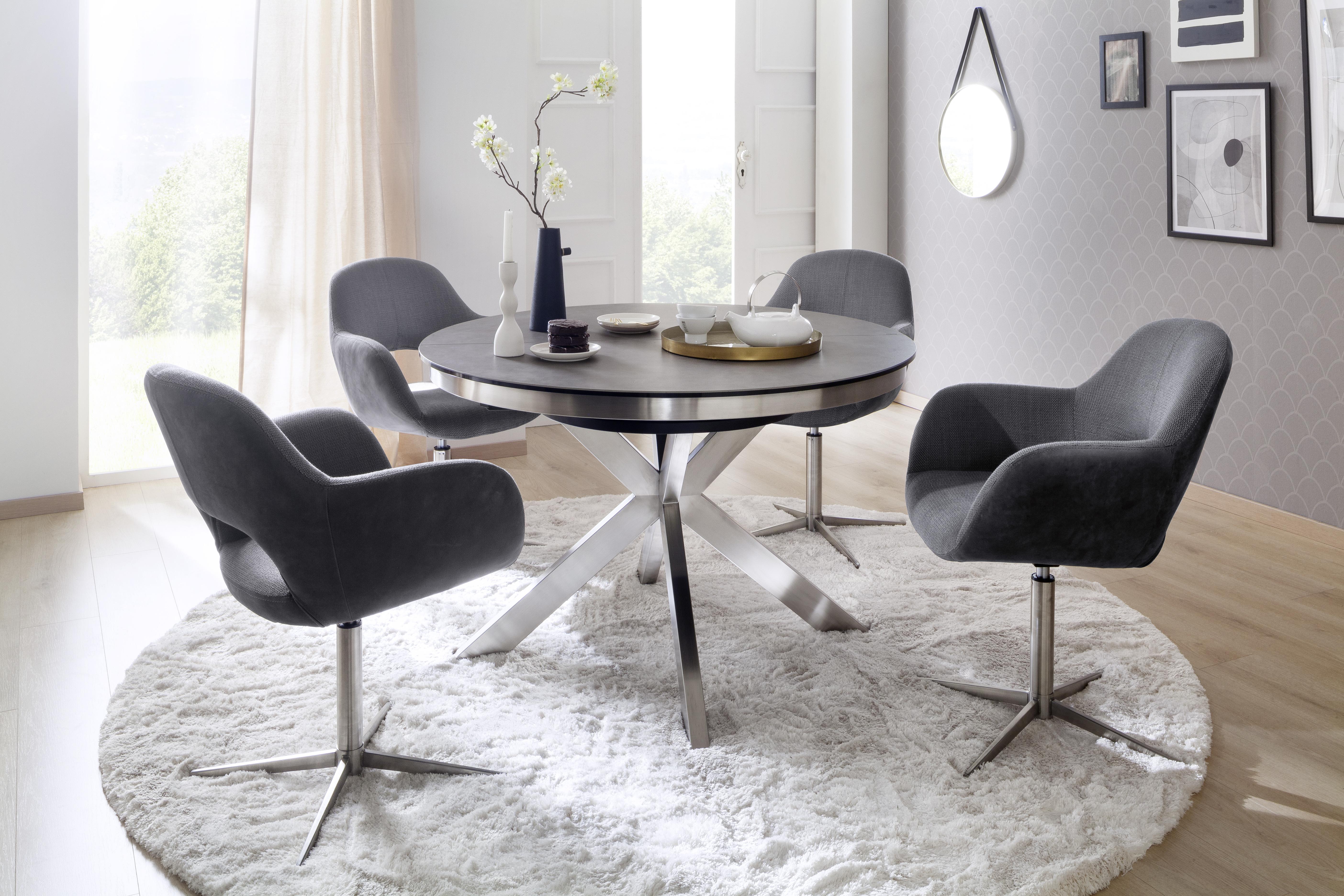 Esstisch ausziehbar Winnipeg 120-160x120 cm Anthrazit - Edelstahlfarben/Anthrazit, Design, Keramik/Metall (120/120/76cm) - Livetastic