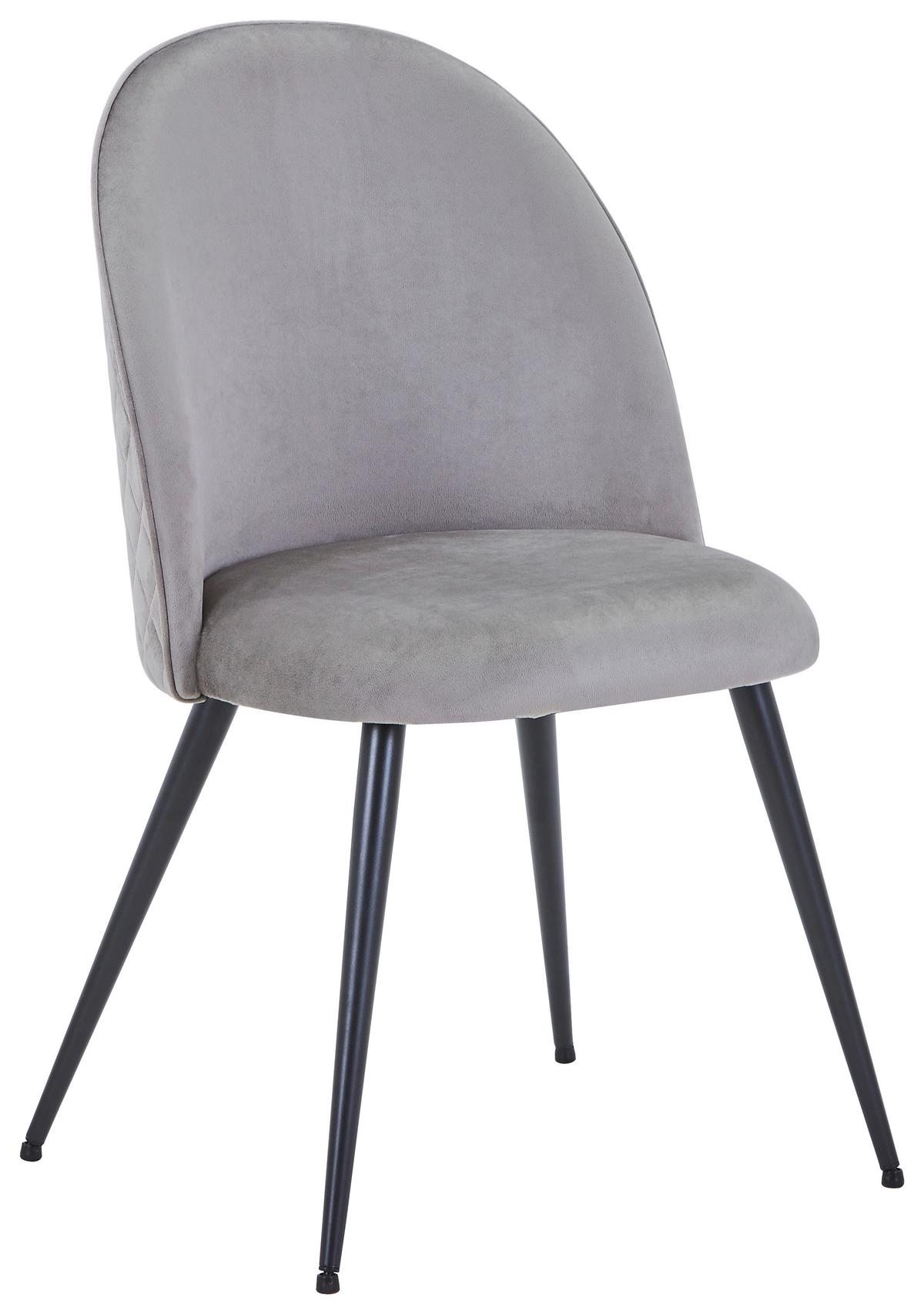 Vierfußstuhl Wando Velours Grau Gepolstert - Schwarz/Grau, Trend, Textil/Metall (53/84/54cm)