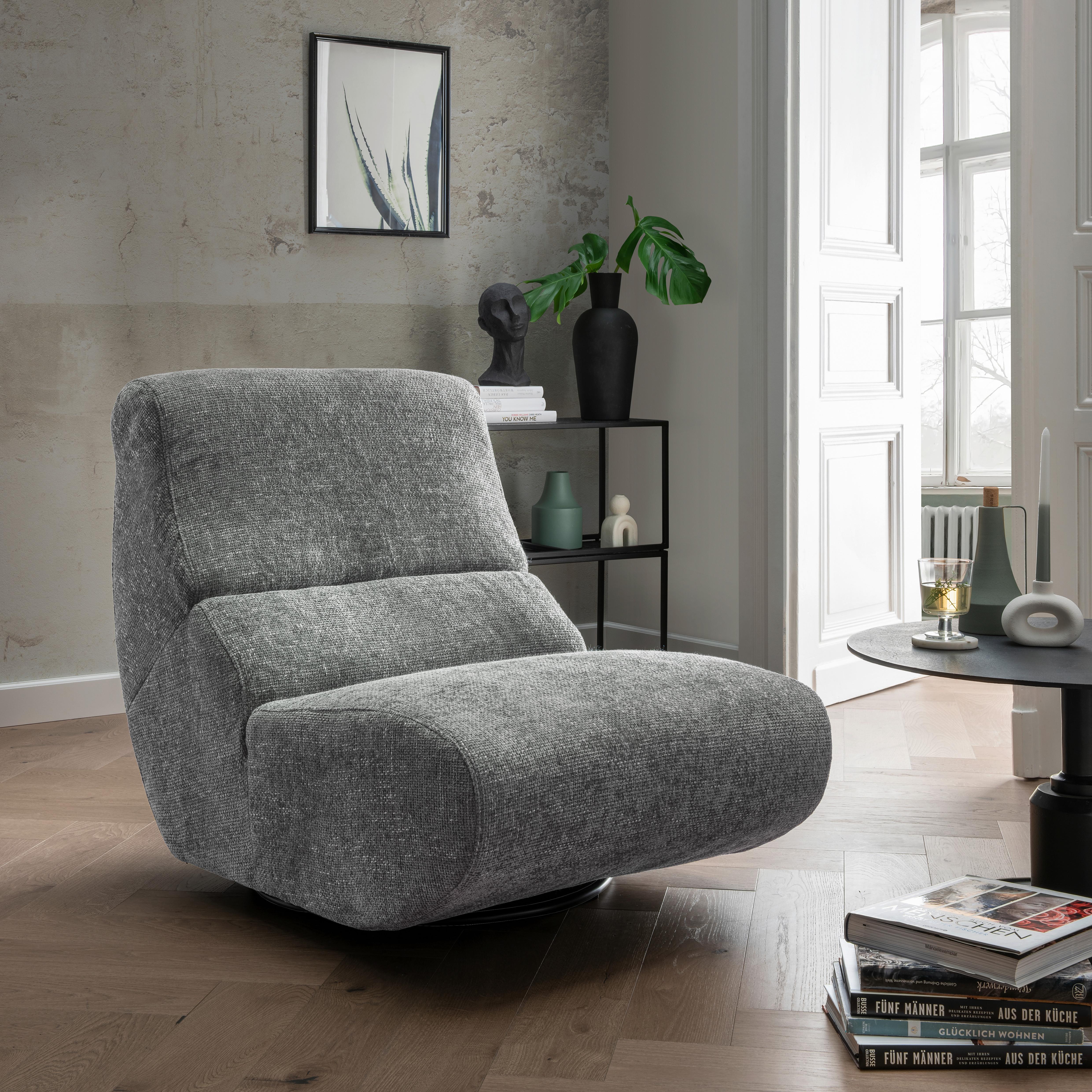 Sessel Lucera Grau 360° drehbar, B: 74 cm - Schwarz/Grau, Design, Textil (74/85/105cm) - Livetastic