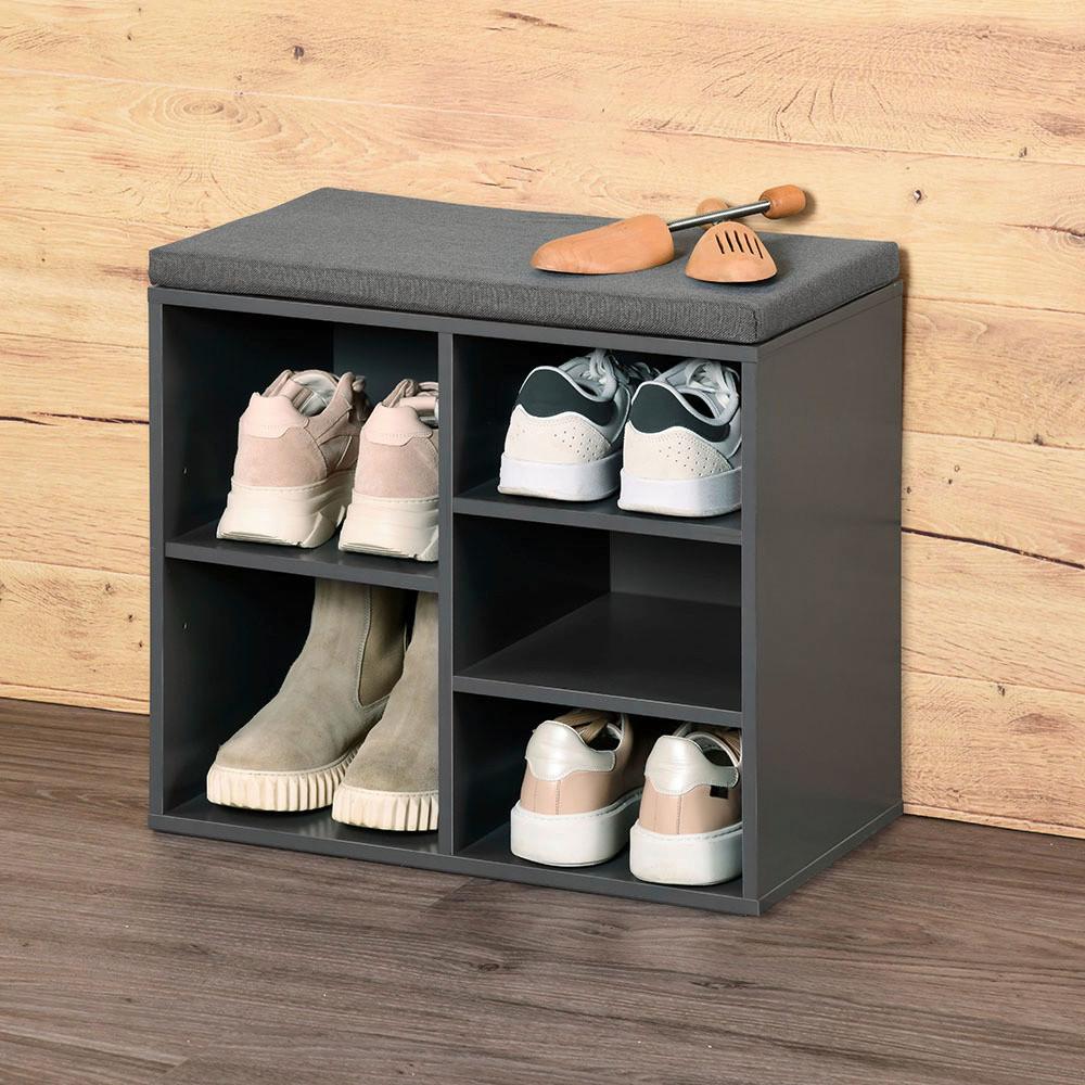 Schuhschrank Grau B: 29,5 cm Textil/Holz Mit Sitzkissen - Grau, Basics, Holzwerkstoff/Textil (29,50/48/51,50cm) - Kesper