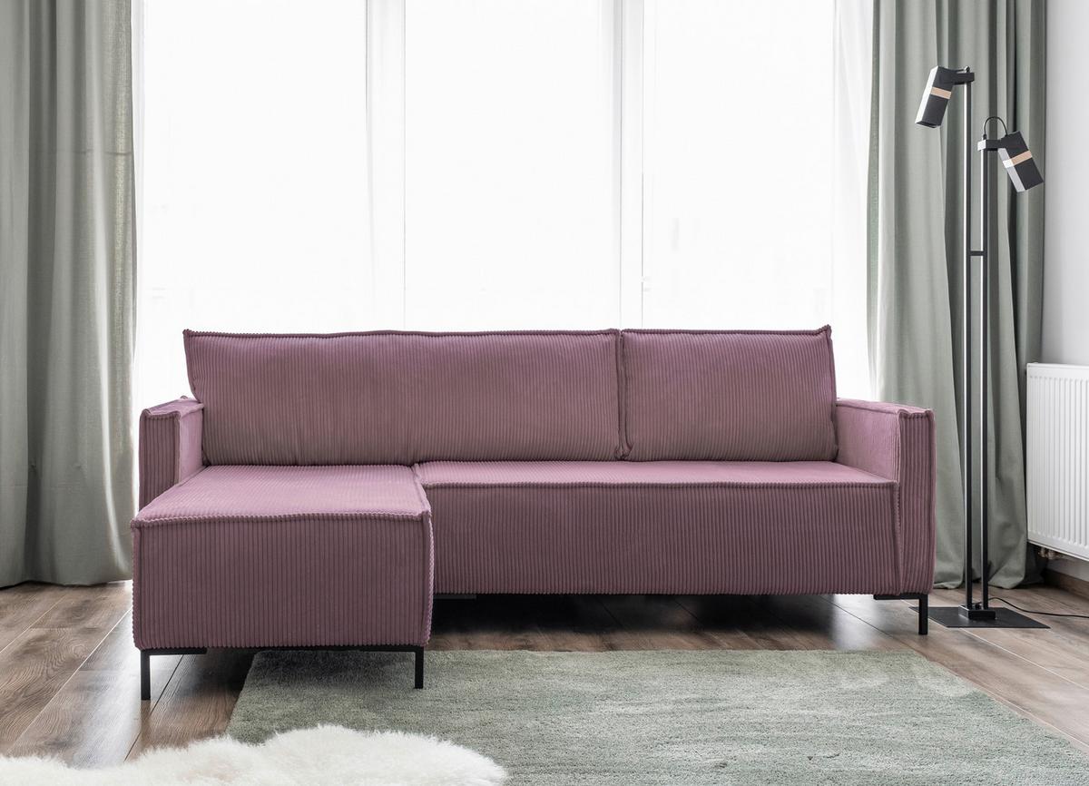 Rohová sedačka, starorůžová - starorůžová/černá, Design, kov/textil (232/90/154cm) - MID.YOU