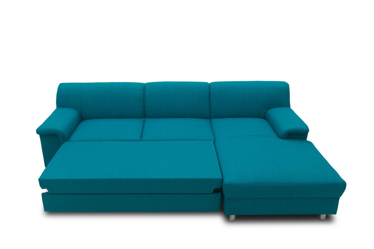 Ecksofa Mit Schlaffunktion Jamie Chromfarben Webstoff - Chromfarben/Petrol, KONVENTIONELL, Textil (252/150cm) - MID.YOU