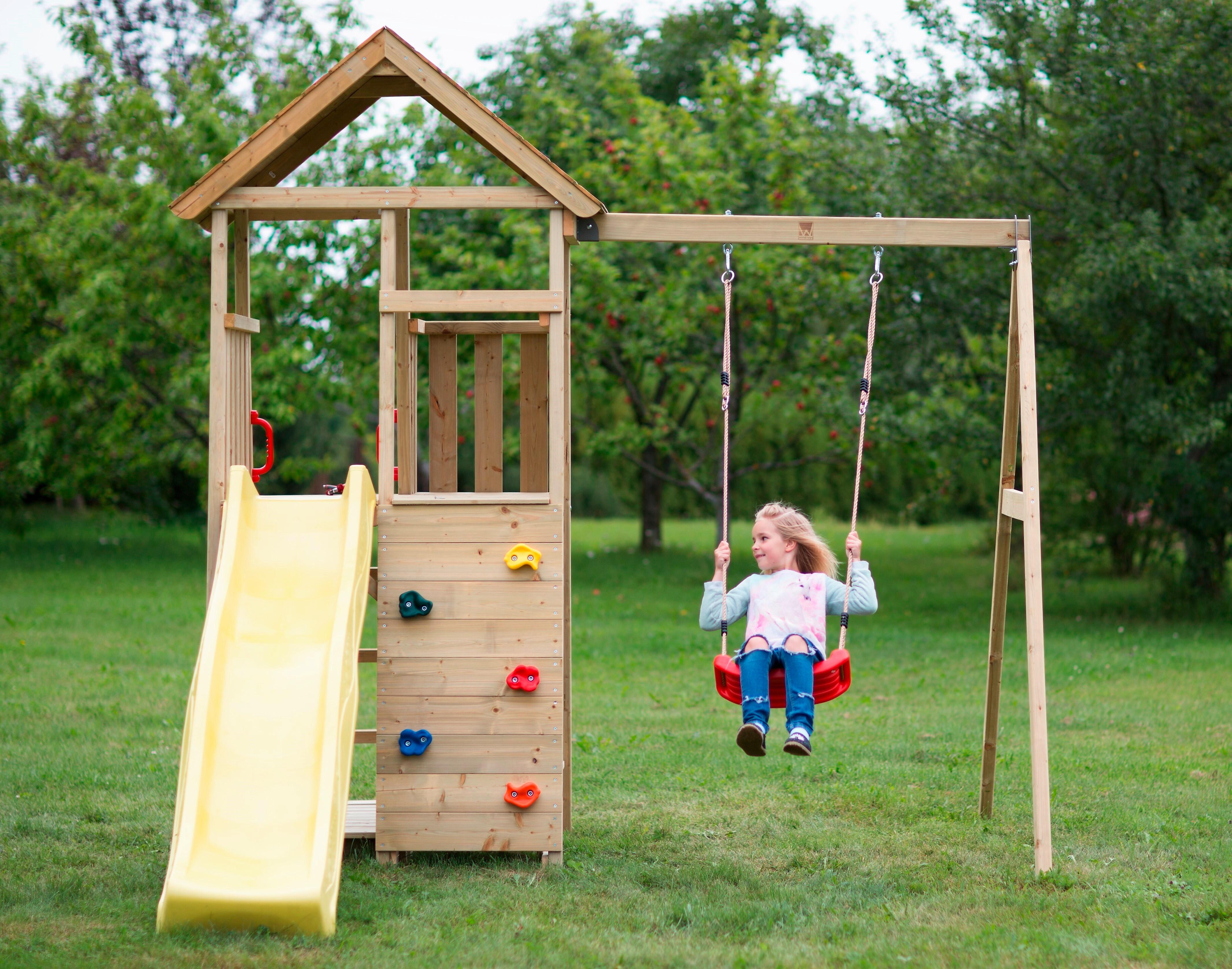 Spielturm Pelikan Gelb/naturfarben, B: 270 Cm - Gelb/Naturfarben, KONVENTIONELL, Holz (270/270/280cm)