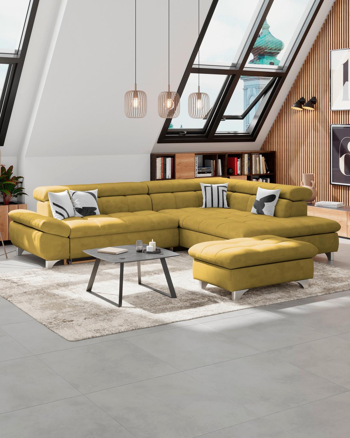 Hocker Gemini Senfgelb, B: 108cm - Chromfarben/Senfgelb, KONVENTIONELL, Textil (108/46/108cm)