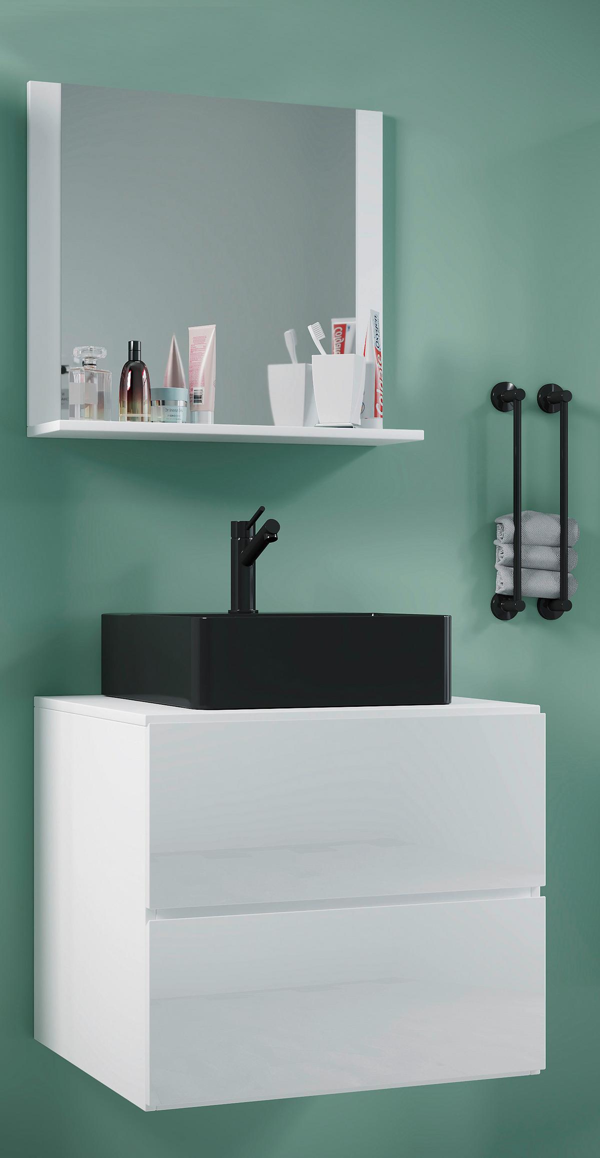 Badezimmer Lendas Bl M - Schwarz/Weiß, MODERN, Glas/Keramik (61cm) - MID.YOU