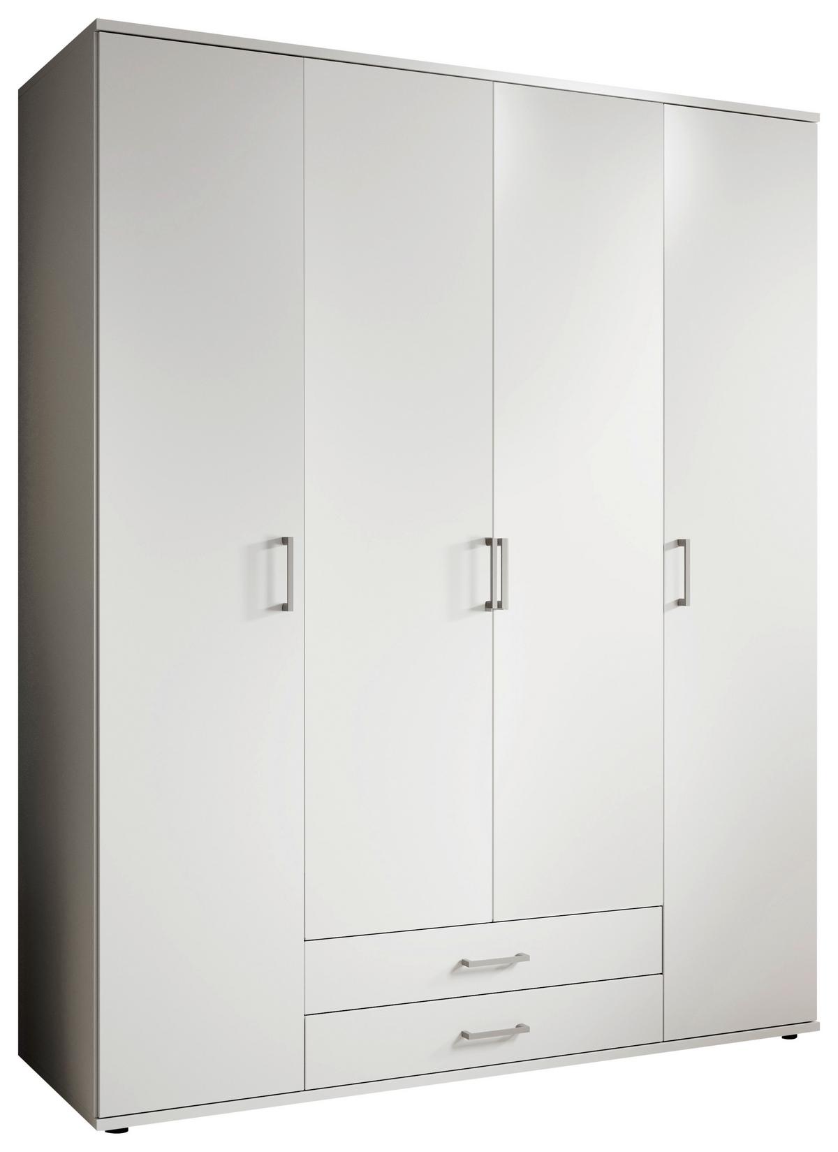 Drehtürenschrank Mit 2 Laden 160 Cm Paul,weiß 4-Türig - Weiß, Basics, Glas/Holzwerkstoff (160/196/54cm)