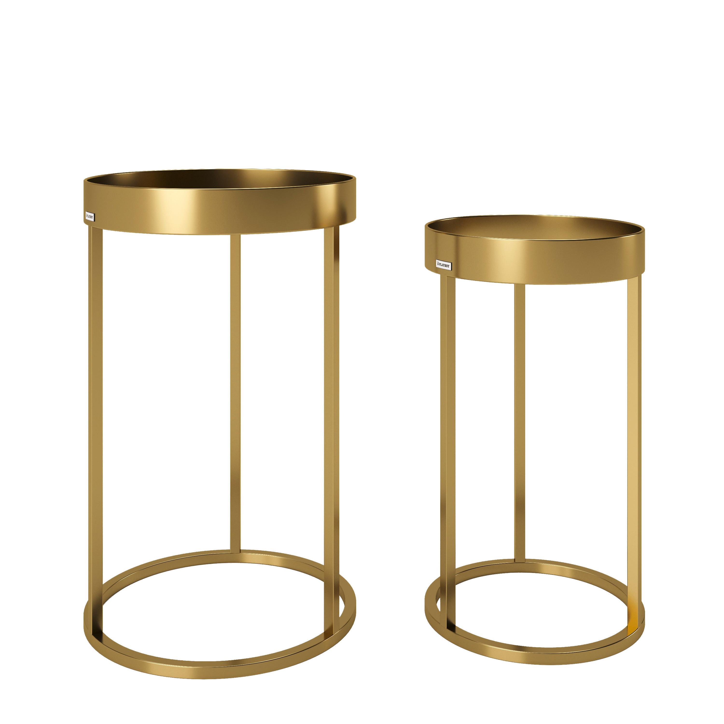Beistelltisch Rund 2er-Set Mary, Goldfarben - Goldfarben, KONVENTIONELL, Glas/Metall (39/39/63cm) - Playboy