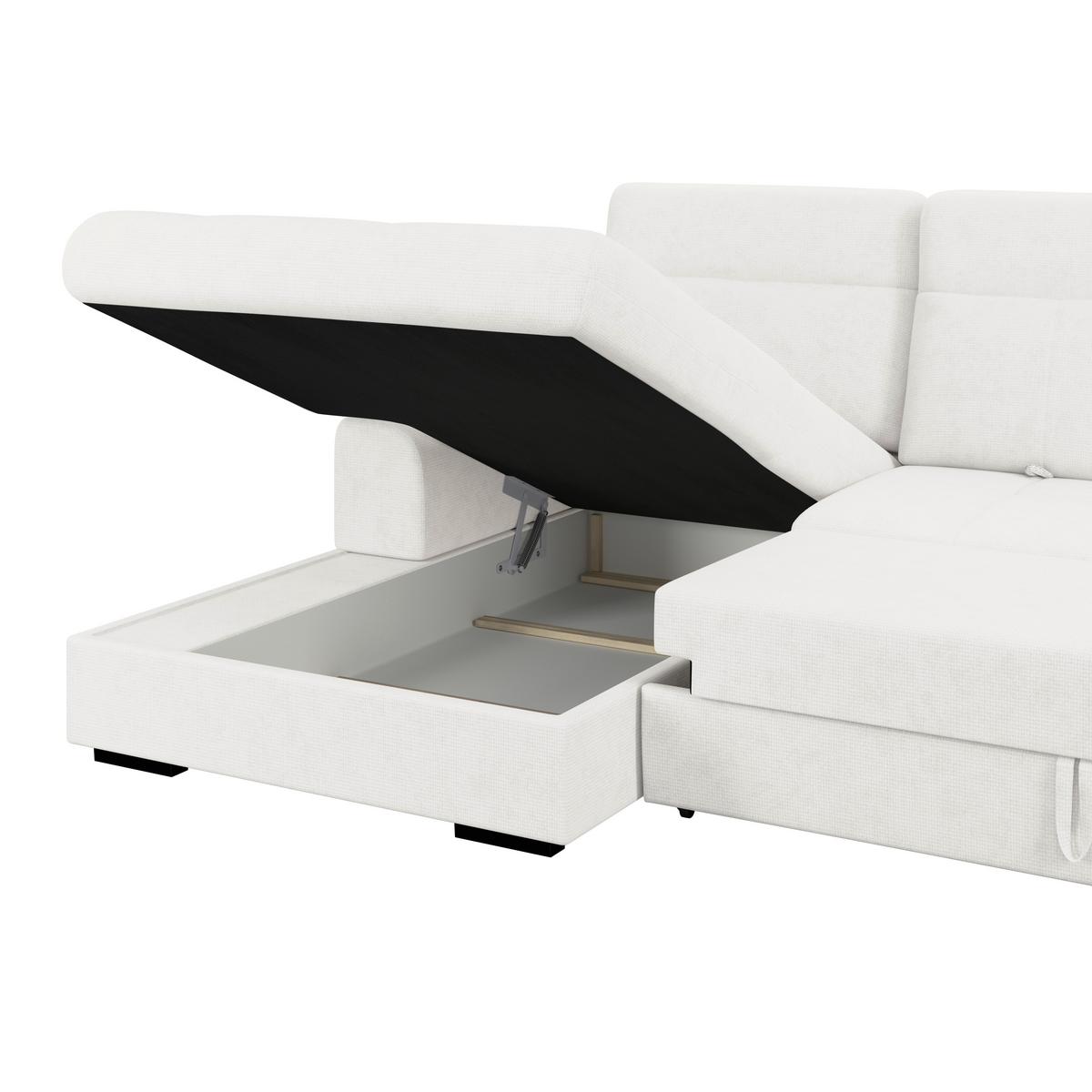 Ecksofa mit Bettfunktion Malaga new Chenille weiß - Schwarz/Weiß, KONVENTIONELL, Textil (203/286cm) - Ondega