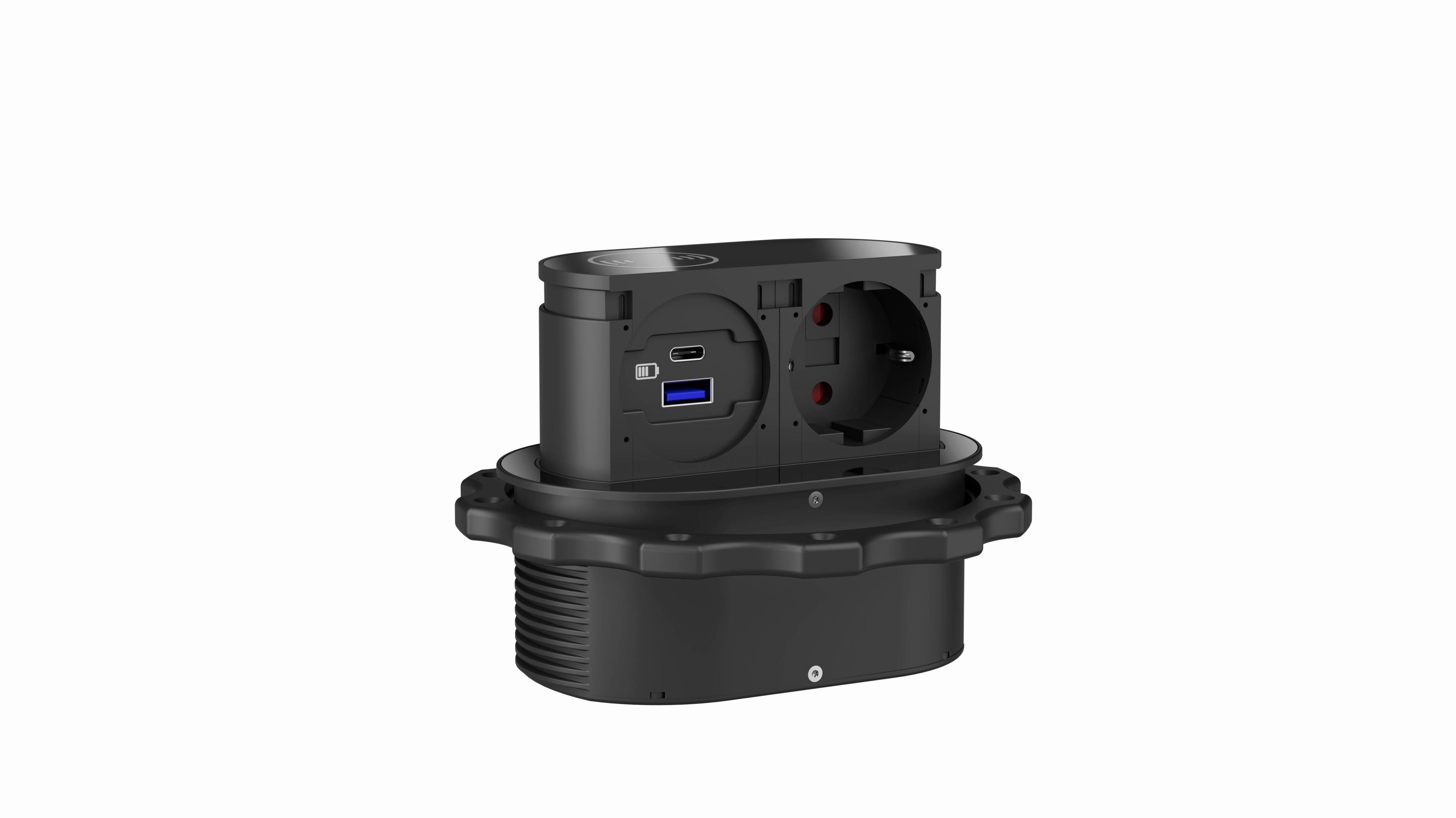 Steckdosenelement Piccolino Qi - Schwarz, Basics, Glas/Kunststoff (12/7,6/4,8cm) - HKT