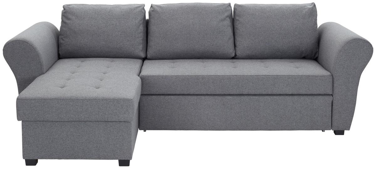 Ecksofa mit Schlaffunktion + Bettkasten Lasse Textil - Anthrazit/Schwarz, MODERN, Textil (260/155cm) - Ondega