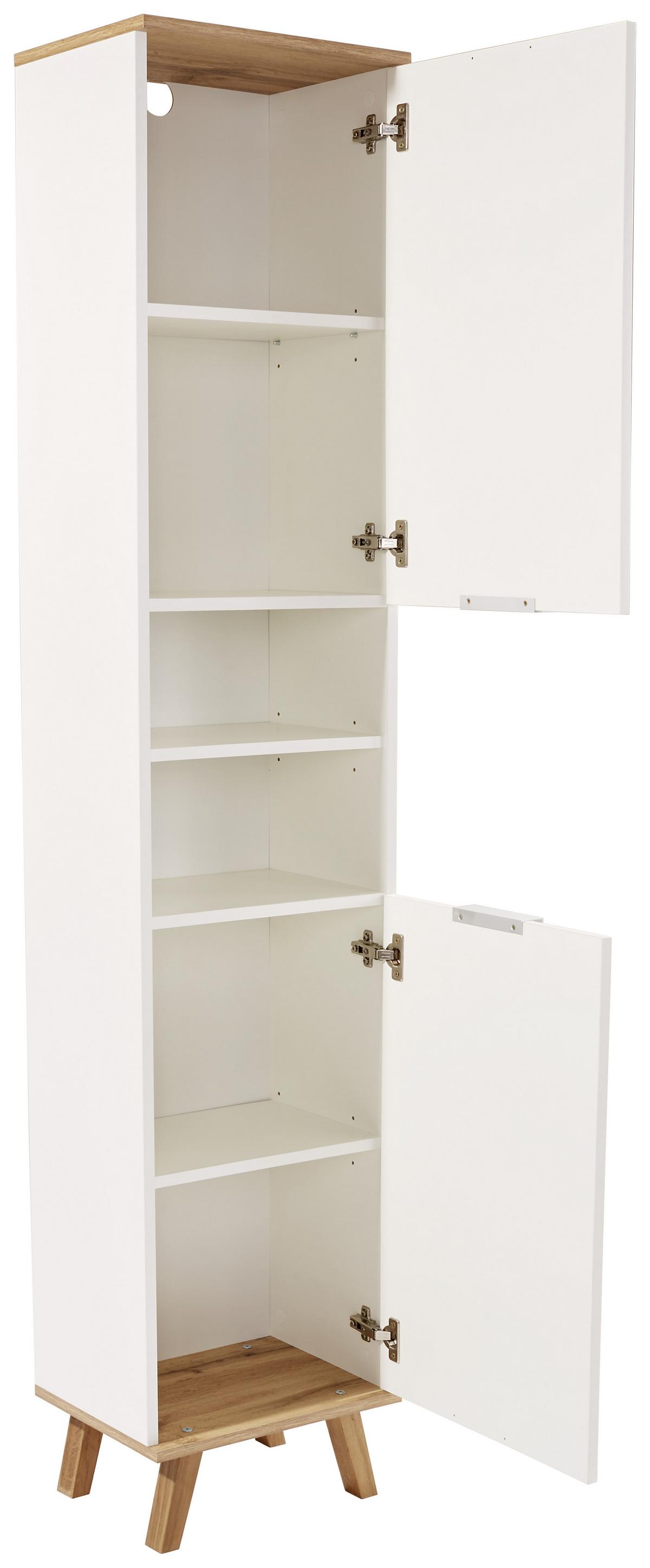 Hochschrank Mit 2 Drehtüren Turin 5 40cm Weiß/Eiche Dekor - Eiche Wotan/Weiß, MODERN, Holzwerkstoff (40/195/30cm)