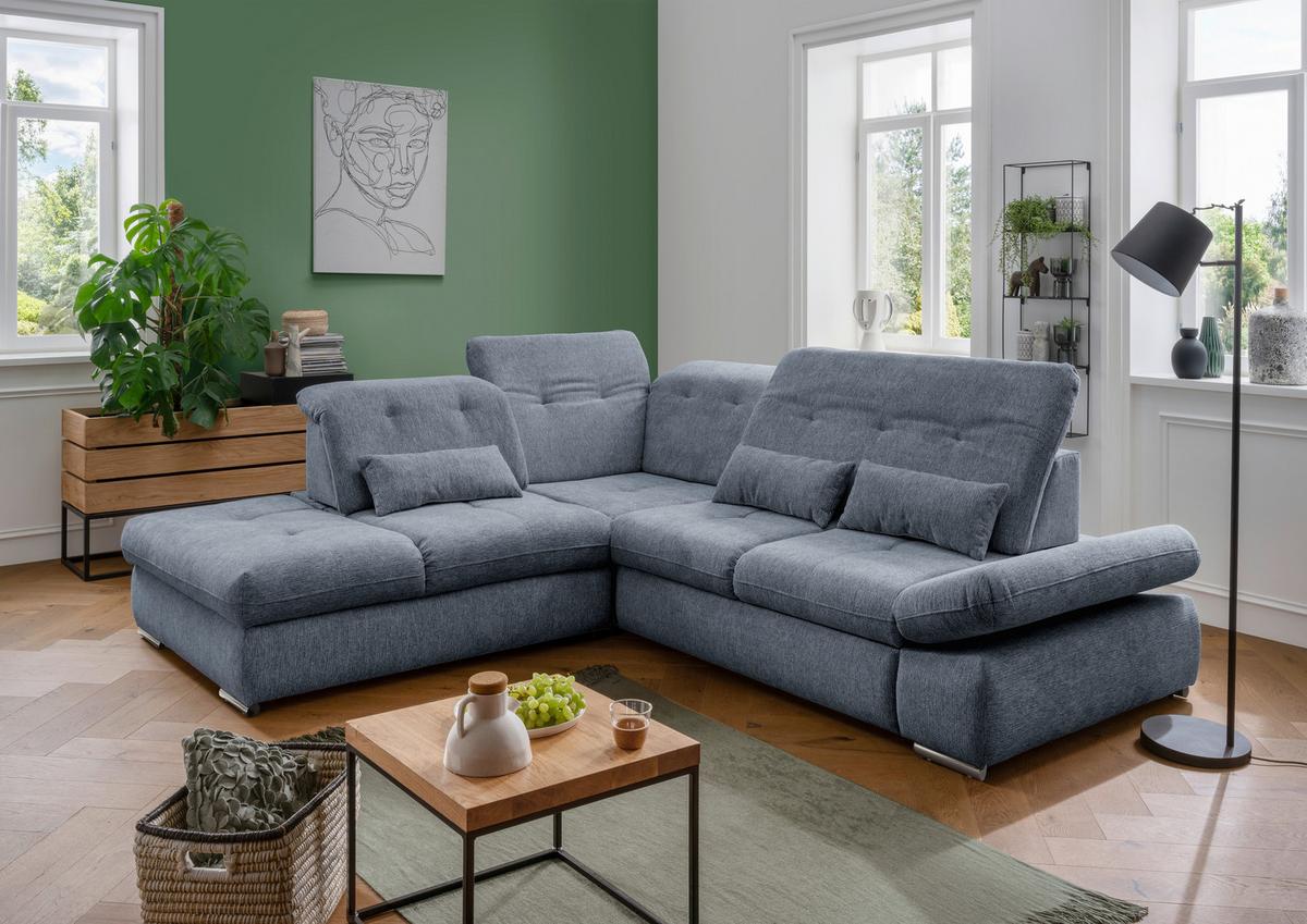 Ecksofa Mit Schlaffunktion Dalida Hellblau Chenille - Chromfarben/Hellblau, Design, Textil (254/280cm) - Livetastic