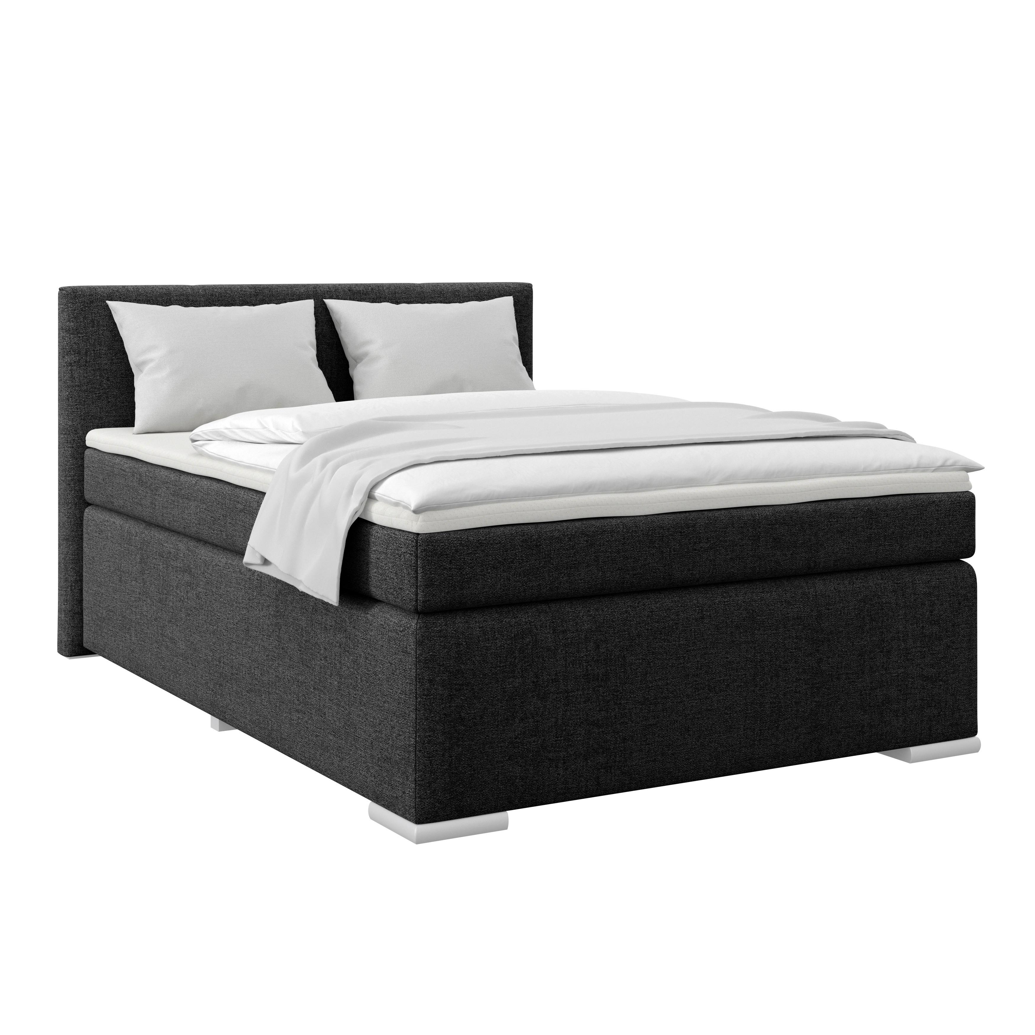 Boxspringbett mit Matratze 140x200 Mira Schwarz - Schwarz, KONVENTIONELL, Holz/Textil (140/200cm)