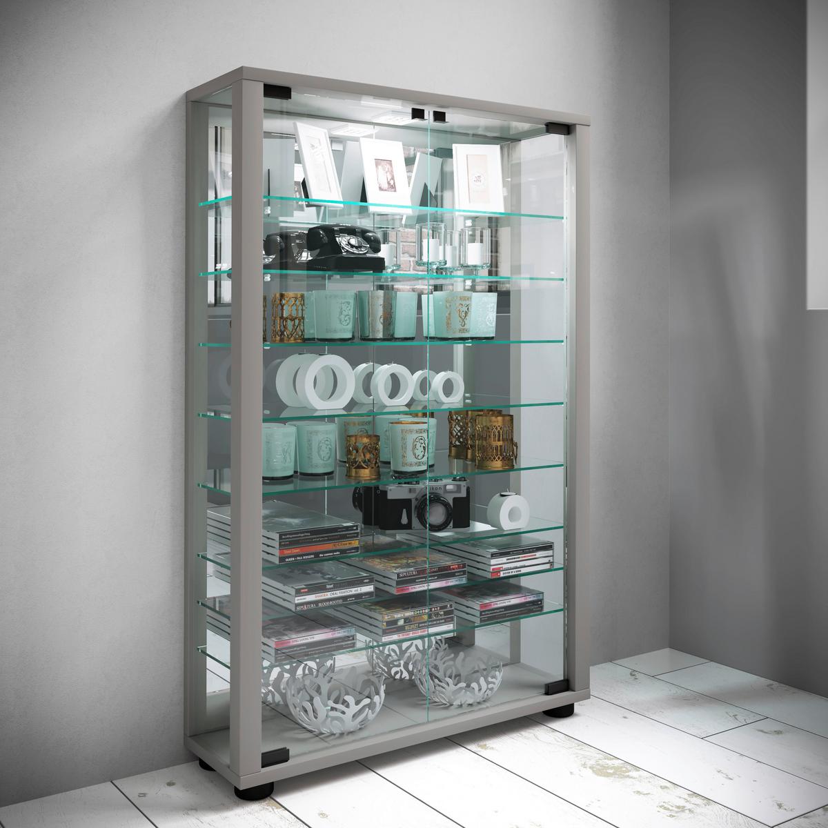 Vitrine Lumo Silberfarben B: 59 Cm - Silberfarben/Schwarz, MODERN, Glas/Holzwerkstoff (59/91,3/18cm) - MID.YOU