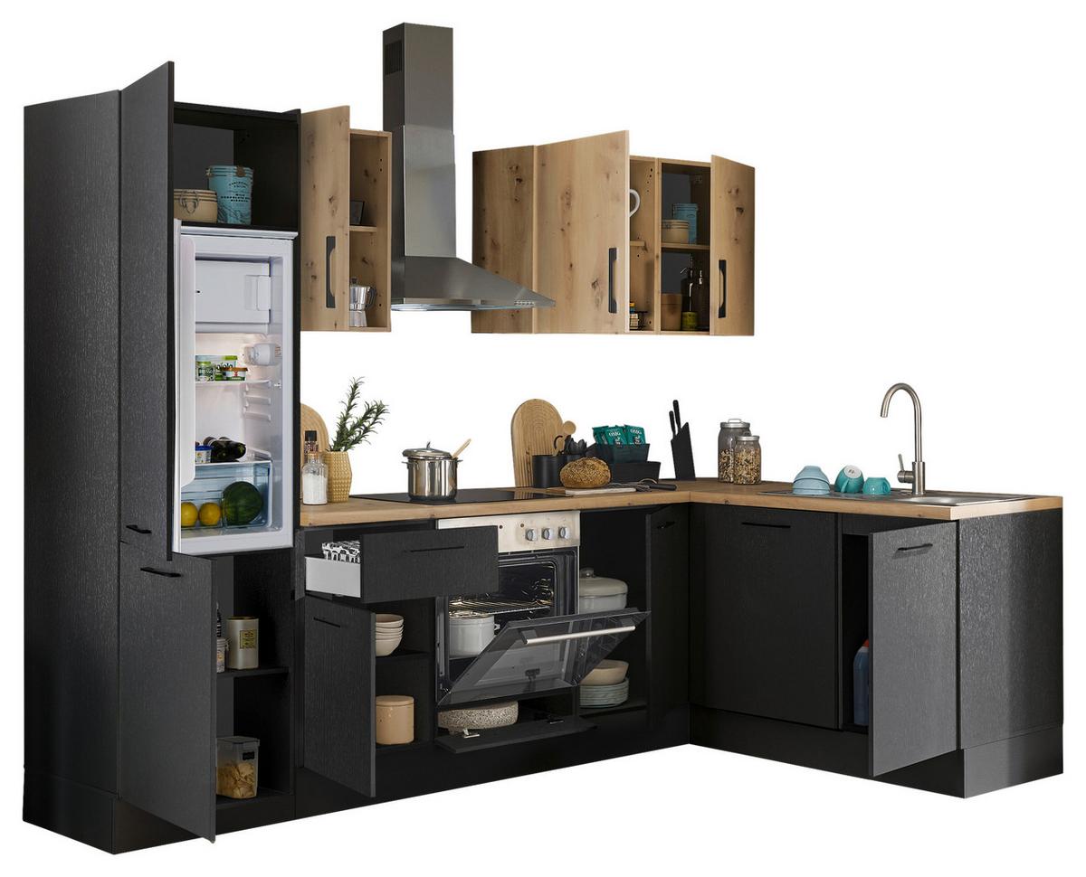 Eckküche Turin Schwarz/Eiche Dekor 280x175 cm - Schwarz/Eiche Artisan, Basics, Holzwerkstoff (280/175cm) - MID.YOU