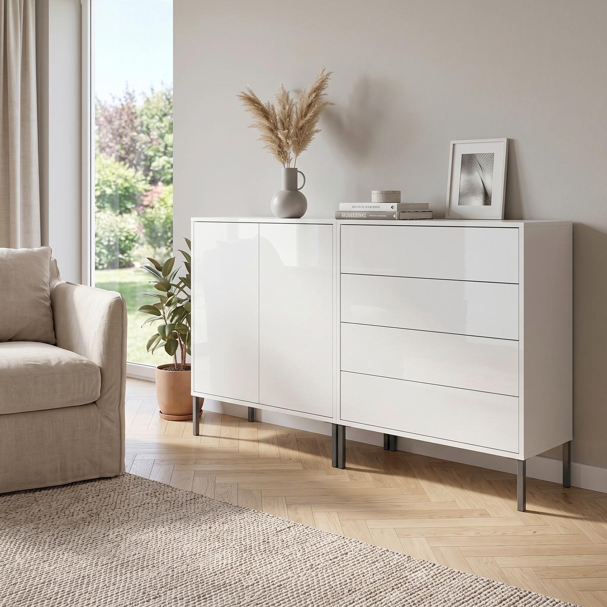 SIDEBOARD Mailand 3 B: 158 cm Weiß - Weiß Hochglanz/Anthrazit, MODERN, Holzwerkstoff (158/86/33cm) - MID.YOU