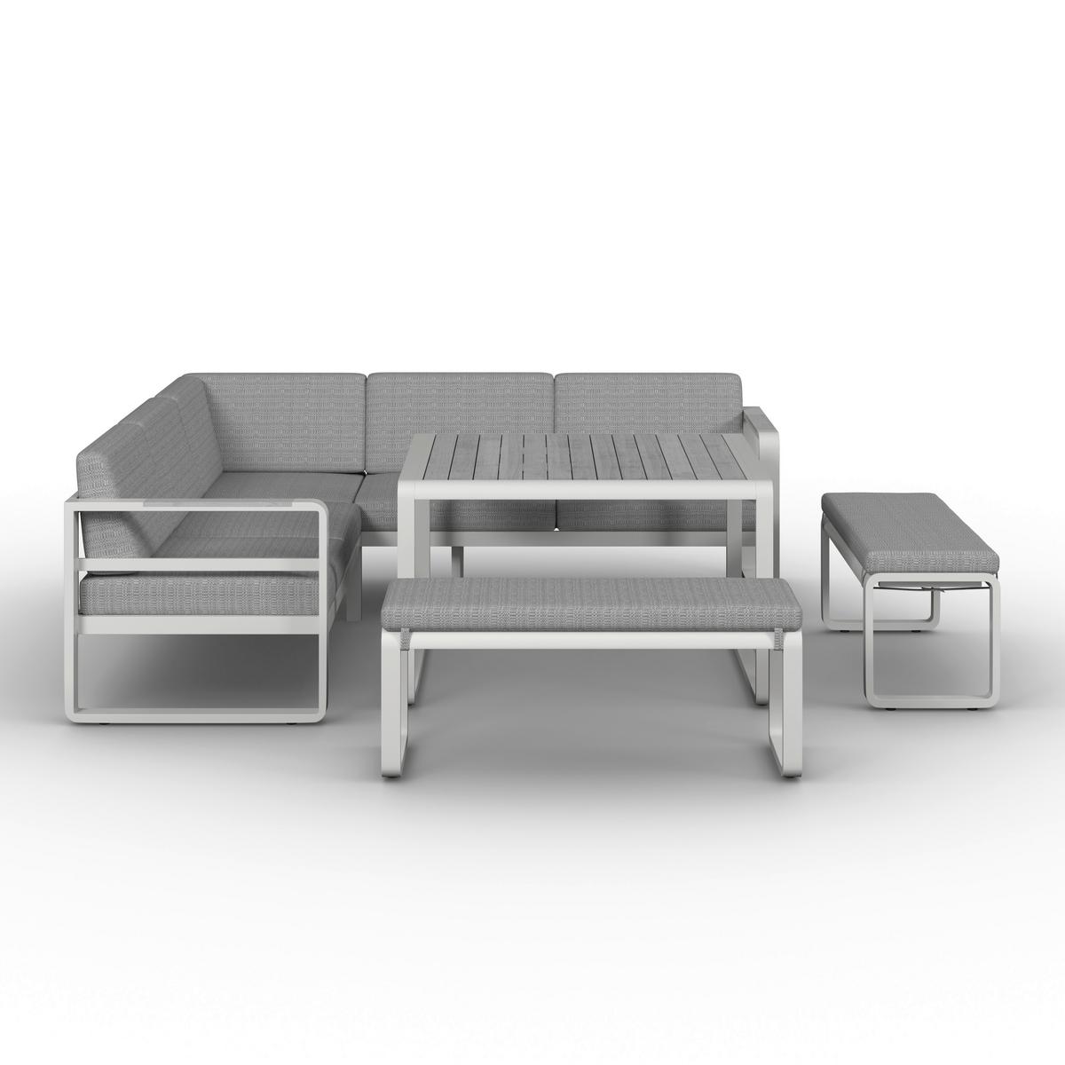 JEDÁLENSKÁ TERASOVÁ SÚPRAVA ARUBA - biela/svetlosivá, Modern, kov/textil - Bessagi Garden
