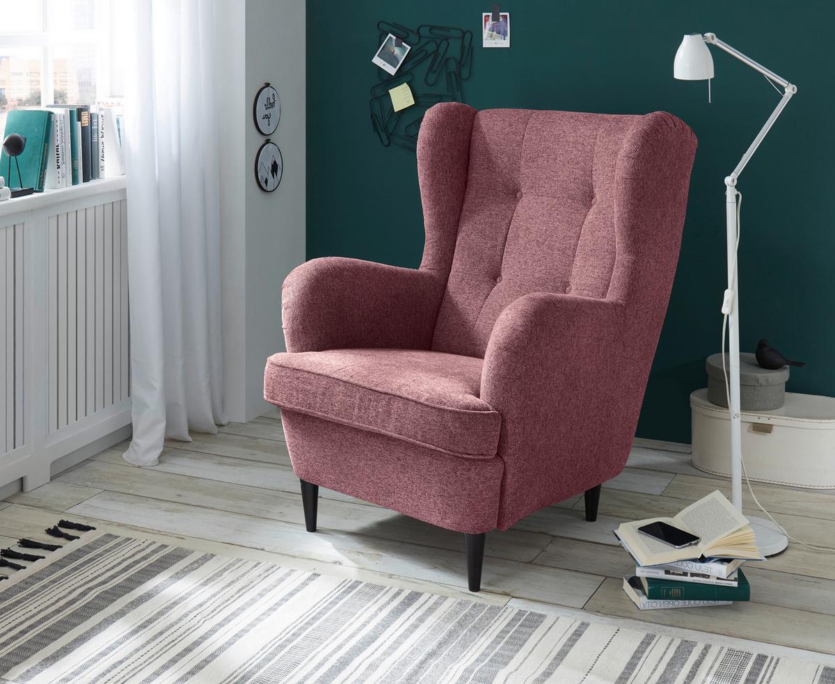 Ohrensessel Oskar Webstoff Rosa - Schwarz/Rosa, Basics, Holzwerkstoff/Textil (78/102/98cm) - MID.YOU