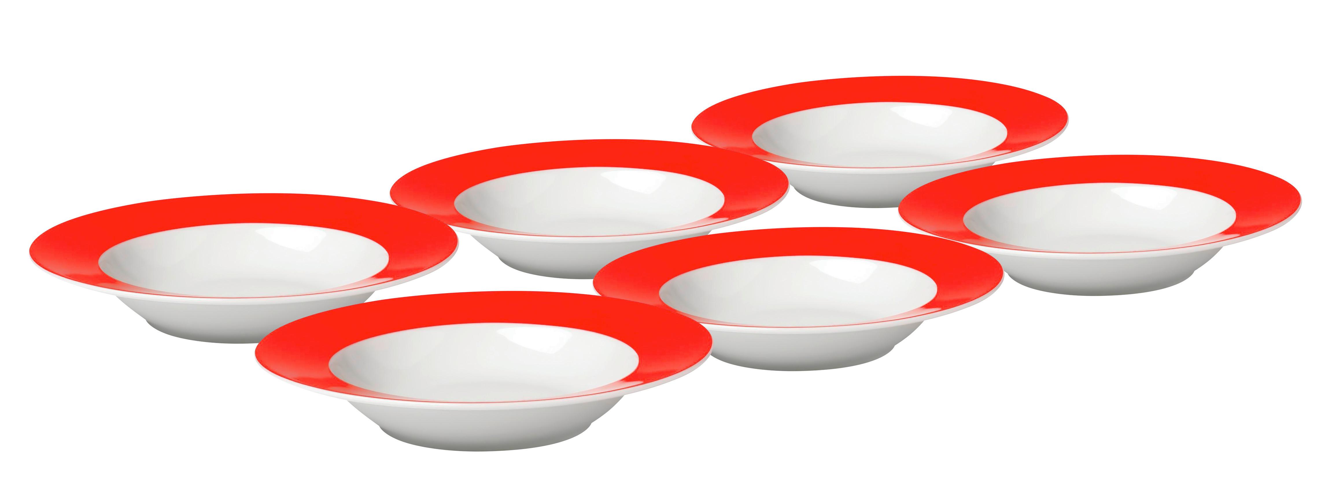 Suppentellerset Rot Weiß 6-teilig D: 21,5 cm - Rot/Weiß, Basics, Keramik (21,5cm) - Van Well