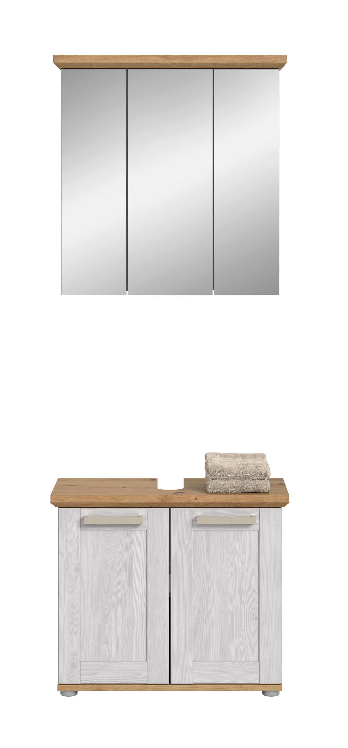 Badezimmer Verona Lärchefarben/Eiche D. B: 69cm - Silberfarben/Lärchefarben, Trend, Glas/Holzwerkstoff (69cm) - MID.YOU