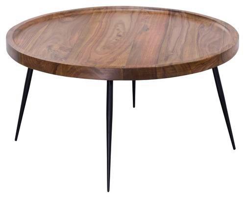 Kulatý konferenční stolek WL5.678 masiv - černá/barvy sheesham, Design, kov/dřevo (75/75/39cm) - MID.YOU