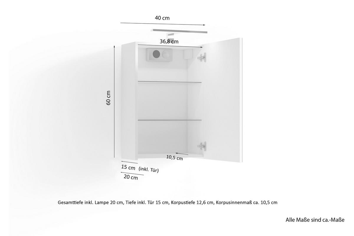 Spiegelschrank Spree Anthrazit B: 40 Cm - Anthrazit, MODERN, Glas/Holzwerkstoff (40/60/20cm) - MID.YOU