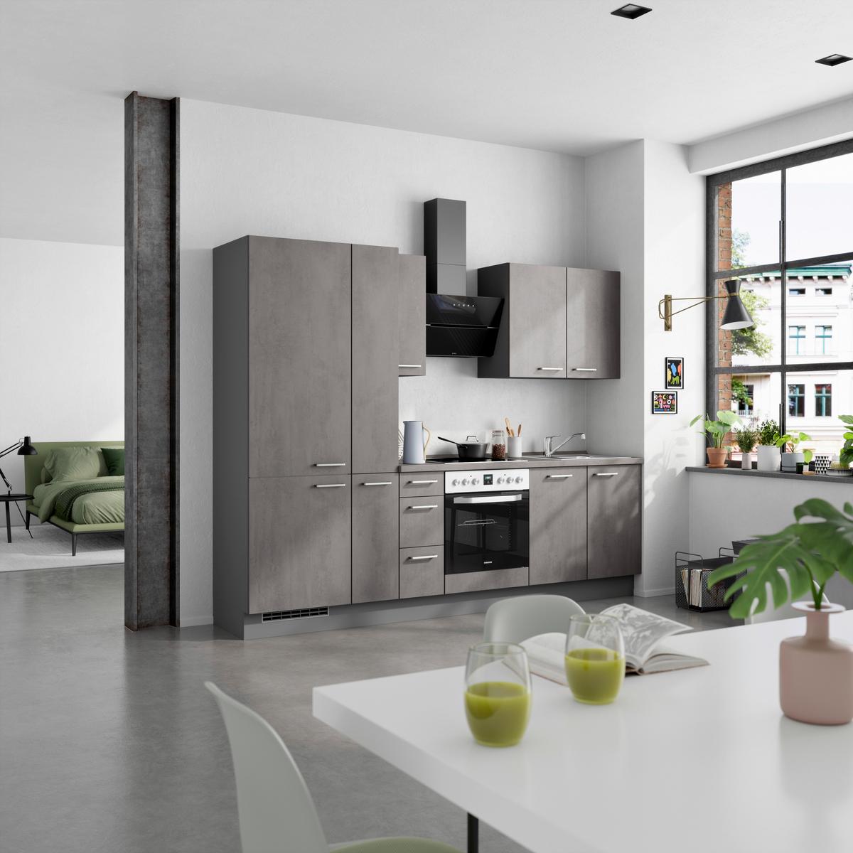 Kuchynská linka 270 cm, bridl.šedý betón/bridl.šedá - farba ušľachtilej ocele/bridlicová, Modern, kov/kompozitné drevo (270cm) - Nobilia