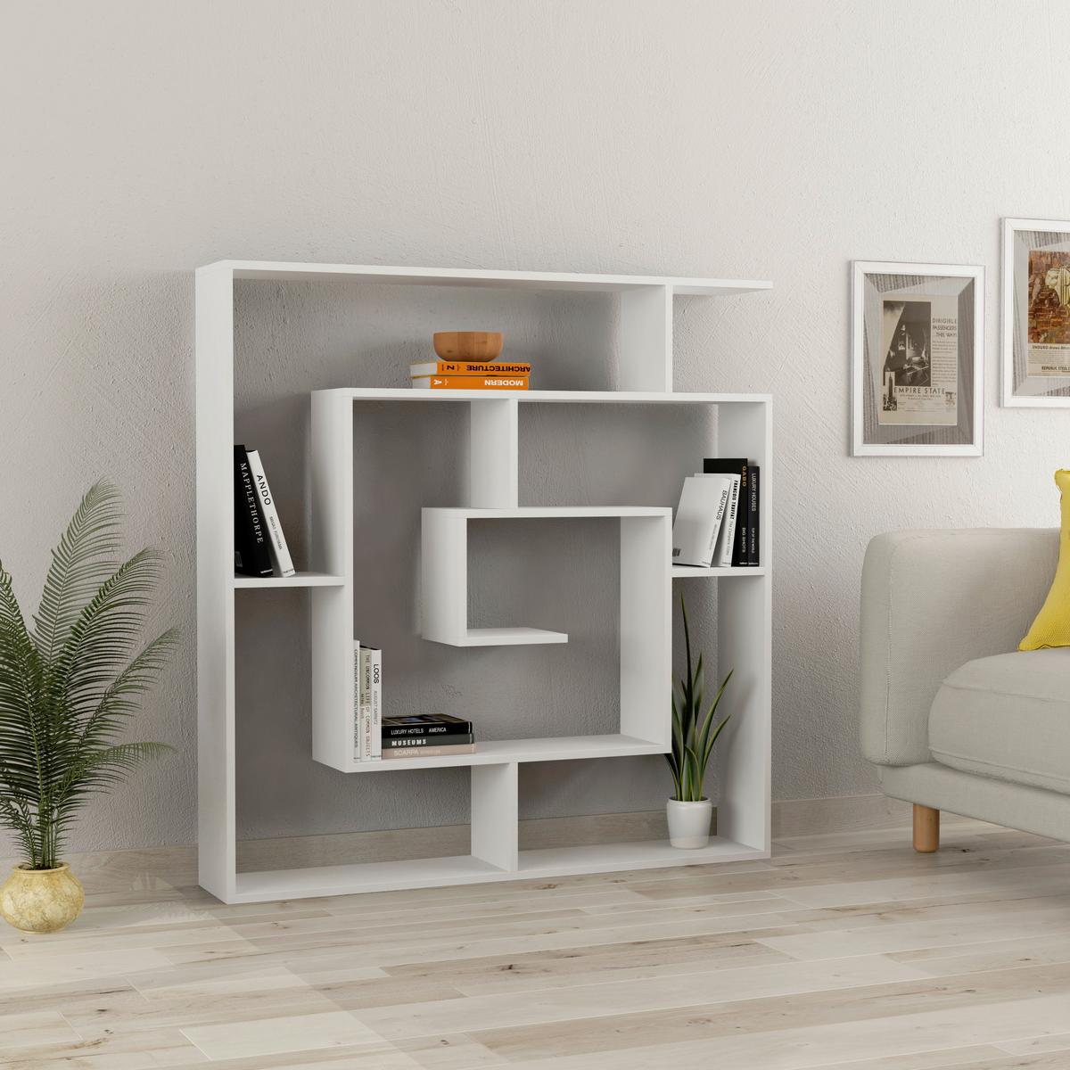 Bücherwand Labirent, Weiß B: 125 cm - Weiß, Design, Holzwerkstoff (125/129/22cm) - Livetastic