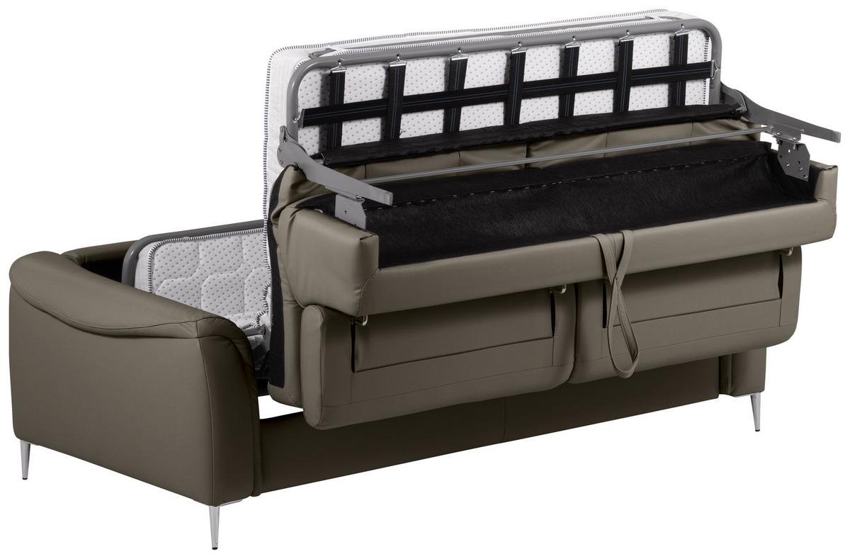 Schlafsofa Pafos Schlammfarben Lederlook, Rindsleder B: 203cm - Schlammfarben, Design, Leder/Textil (203/77-98/103cm) - MID.YOU