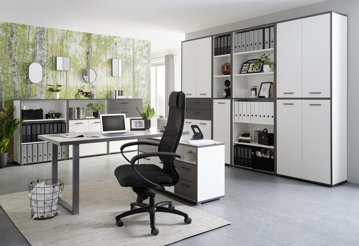 Kombinovaný regál KEFLAVIK -EXKLUSIV- - šedá/bílá, Moderní, kompozitní dřevo/plast (84,5/115,1/41,5cm) - Mömax