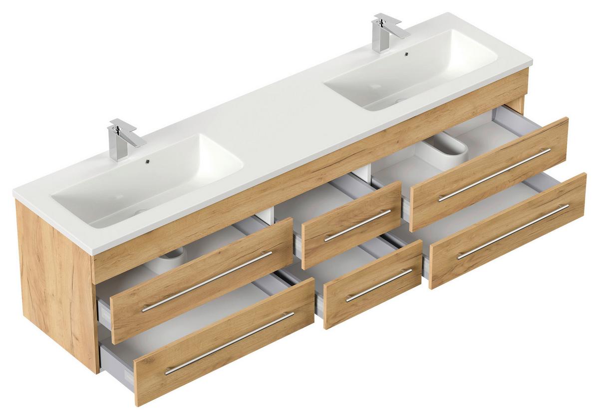 WASCHTISCHKOMBI Geant, Eichefarben B: 200 cm - Eichefarben/Weiß, Basics, Holzwerkstoff/Stein (200cm) - MID.YOU
