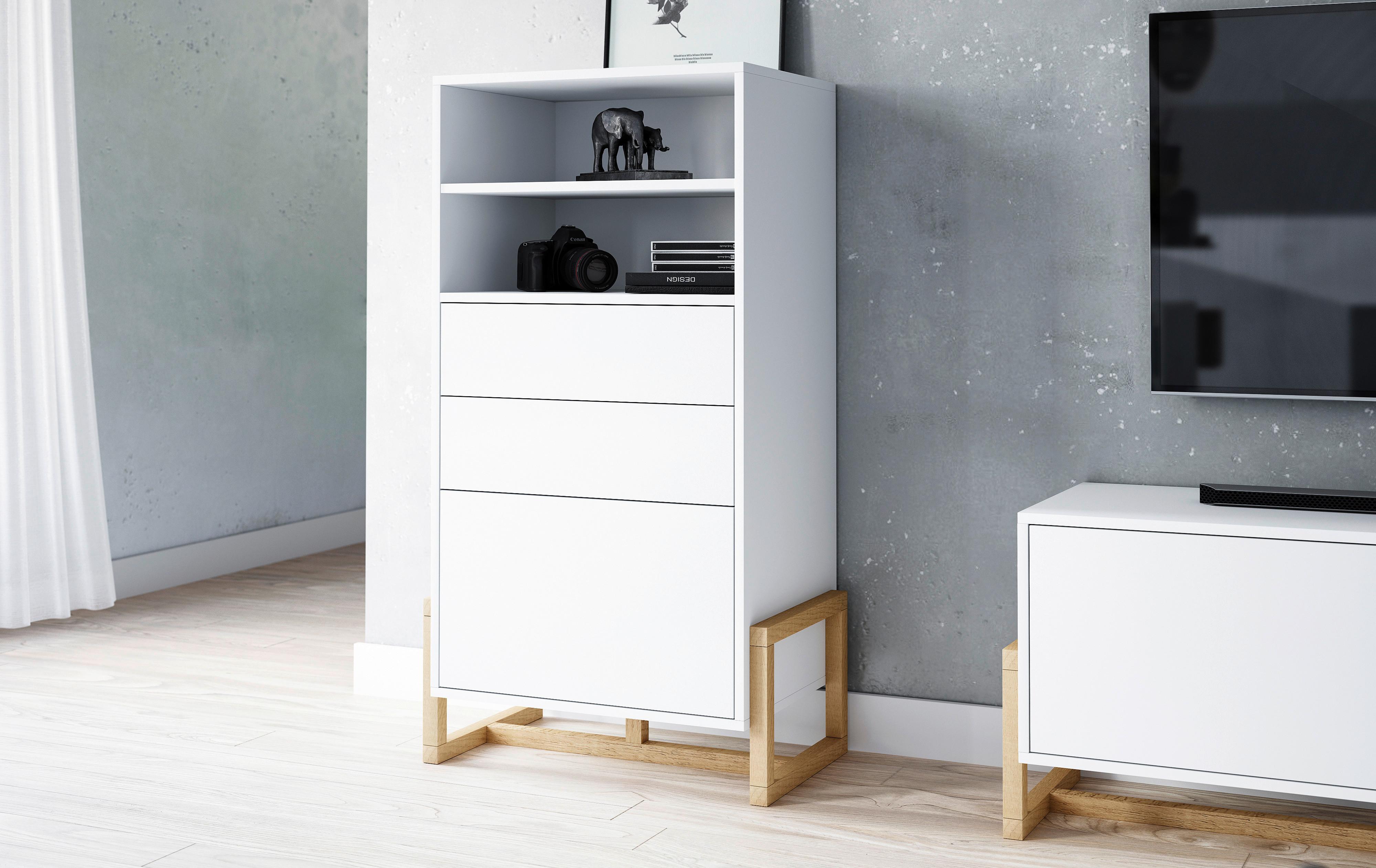 Highboard B: 63,4 cm Oslo Weiß/Buche Dekor - Buchefarben/Weiß, Design, Holz/Holzwerkstoff (63,4/115,7/42cm) - MID.YOU