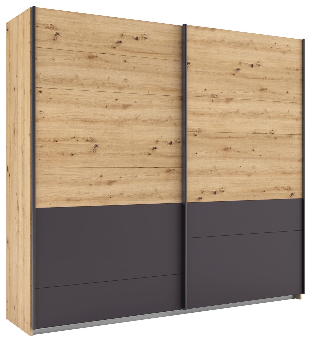 Schwebetürenschrank Bilbao Eiche Artisan/Grau B: 226 cm - Eiche Artisan/Grau, Design, Holzwerkstoff (226/210/62cm) - Rauch Möbel