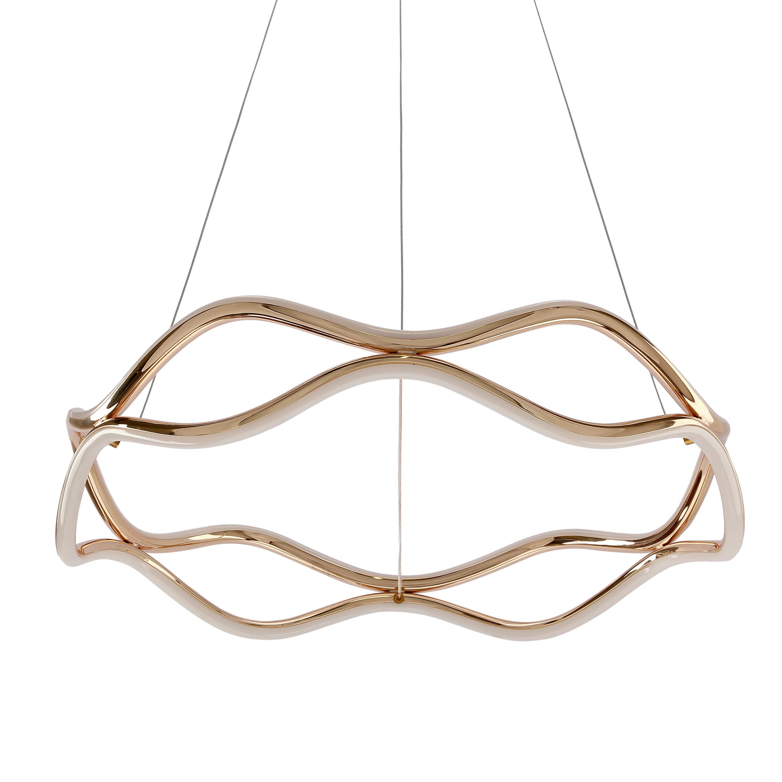 LED-Pendelleuchte 34-35653 Vave - Weiß/Bronzefarben, Design, Kunststoff/Metall (50/50/100cm)