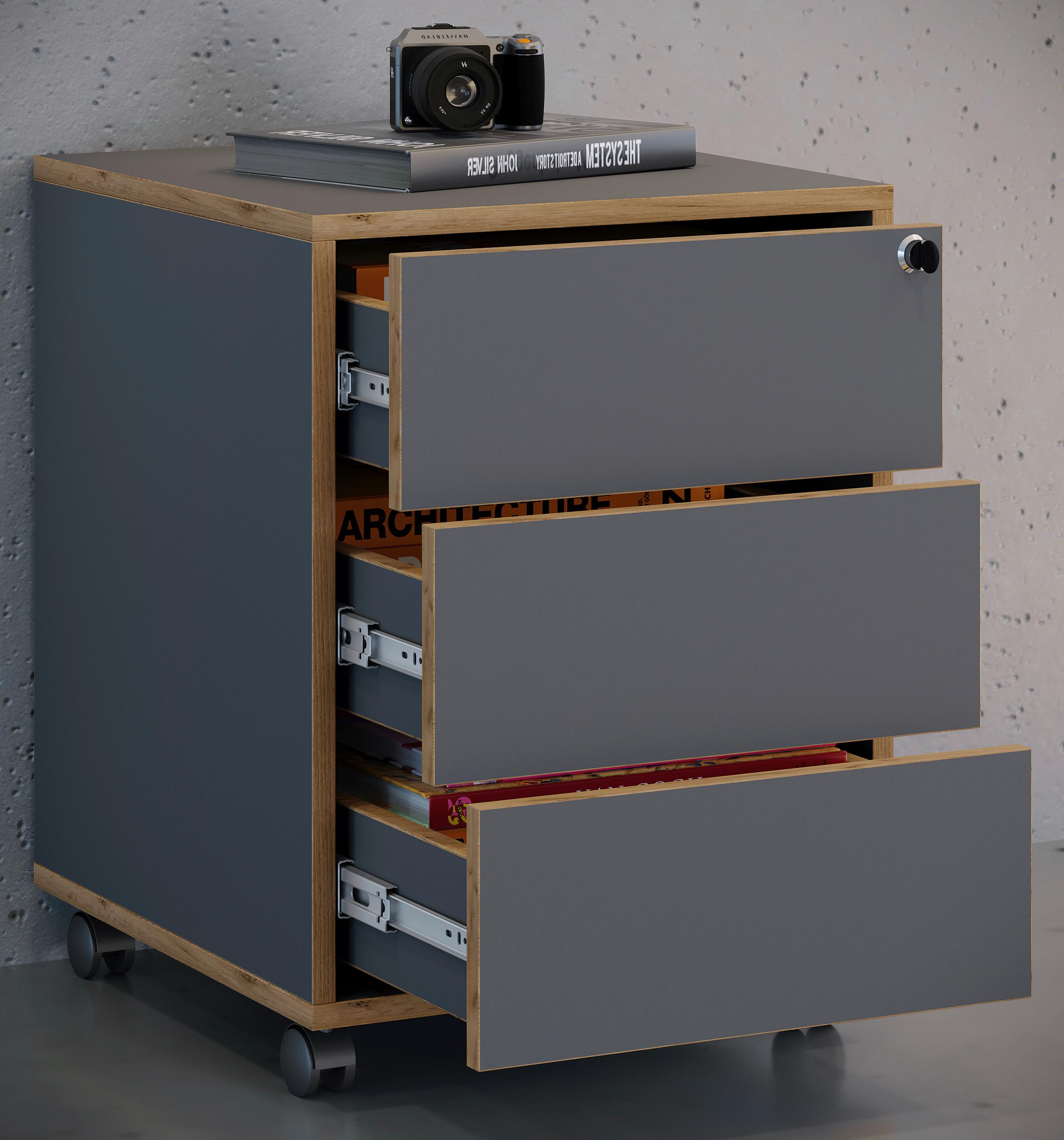 Container Salia Anthrazit, Honig B: 42 cm - Honigeiche/Anthrazit, Design, Holzwerkstoff/Kunststoff (42/50/45cm) - MID.YOU